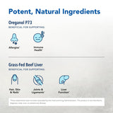 Étiquette PurelyLiver montrant les ingrédients et valeurs nutritionnelles.