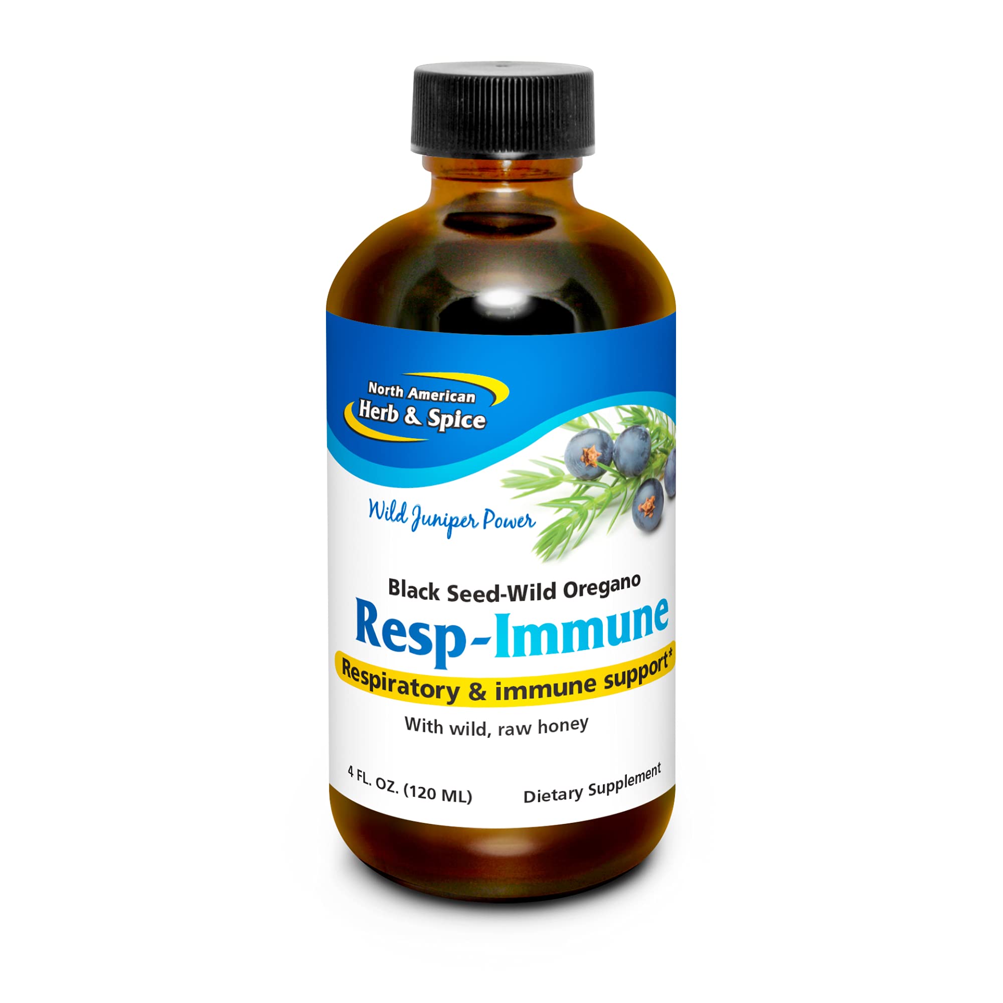 Resp-Immune NORTH AMERICAN HERB & SPICE : bouteille prête à l’emploi pour le bien-être respiratoire.