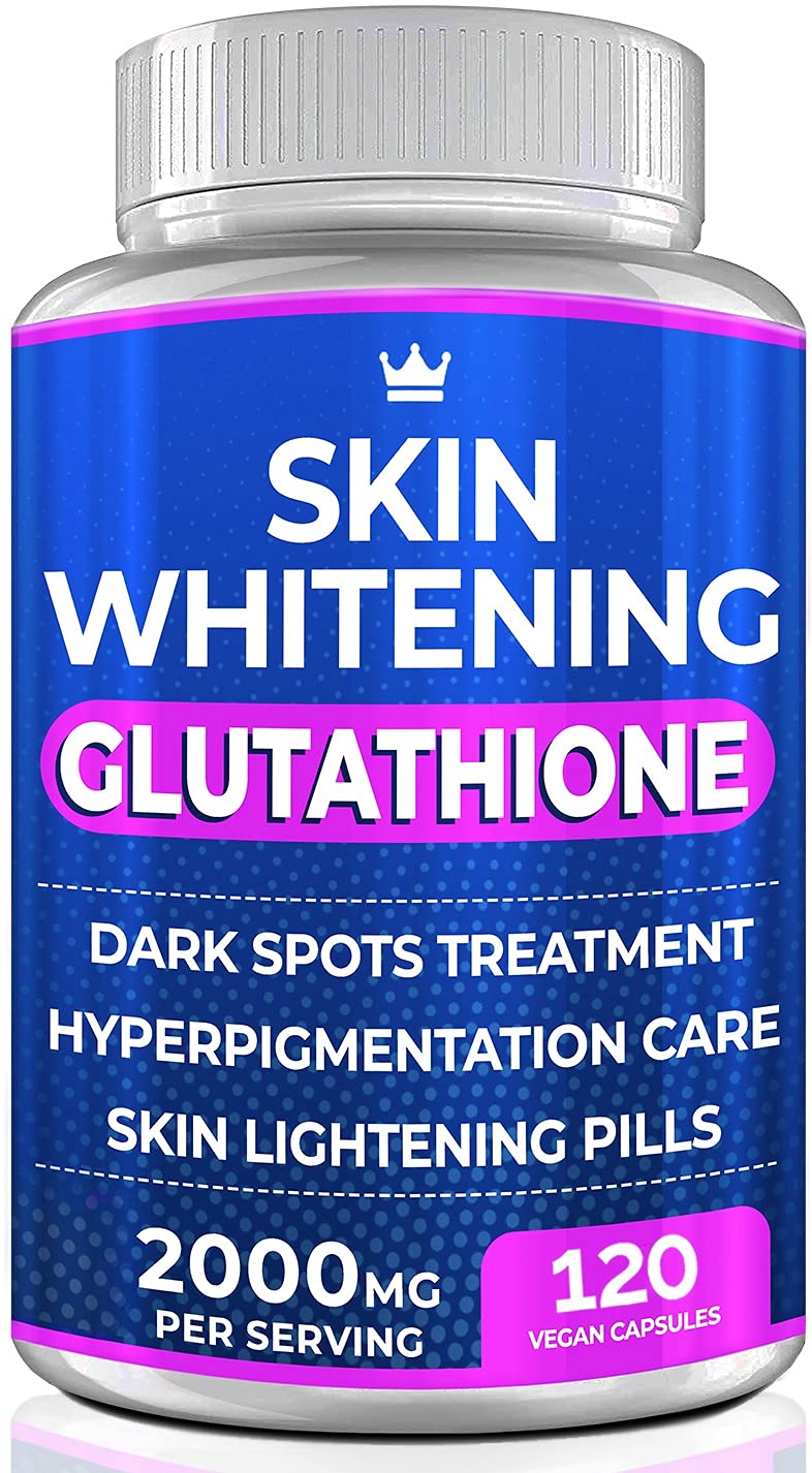 Gélules glutathion NORTHERN CROWN COSMETICS dans une bouteille, routine éclaircissante potentielle.