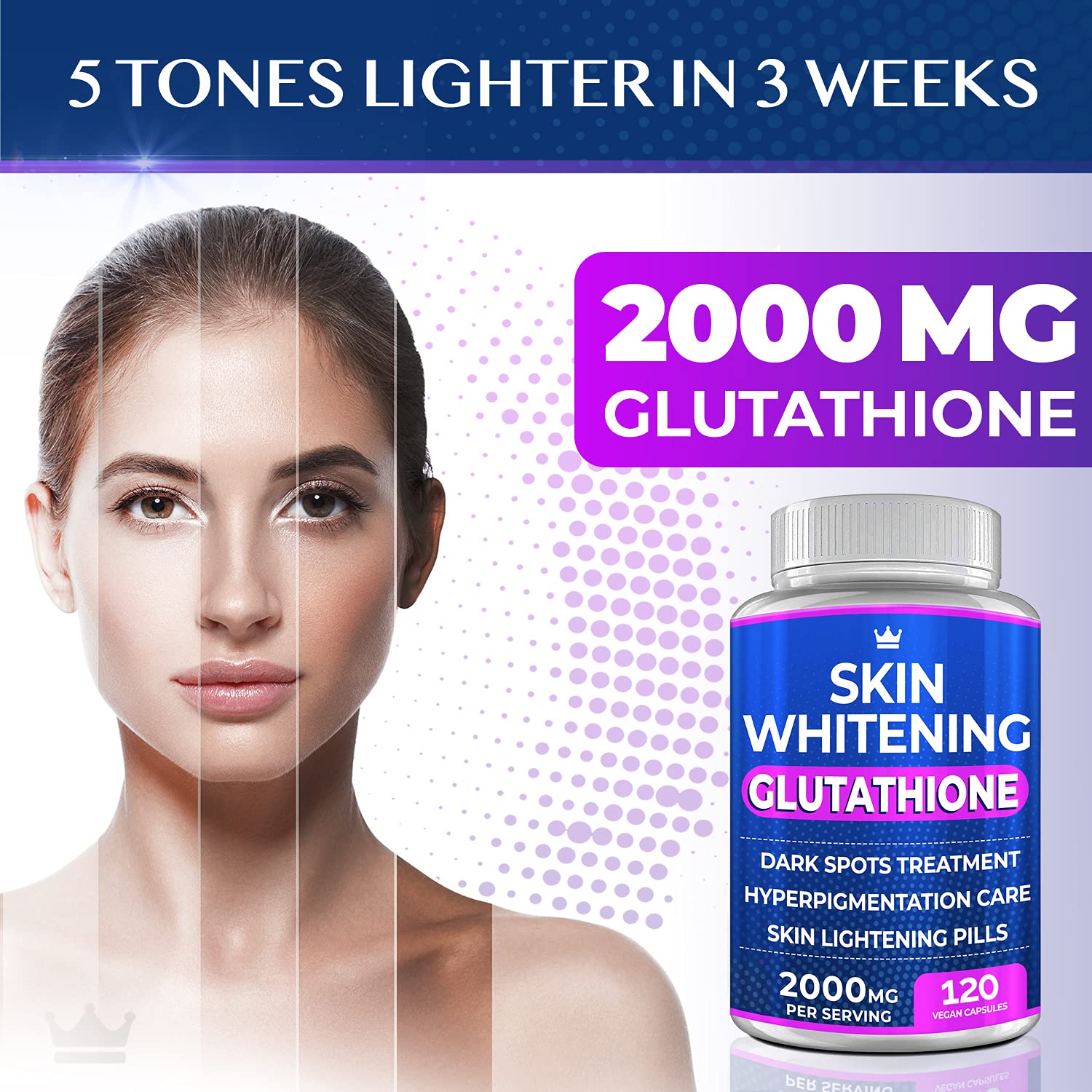 Ingrédients NORTHERN CROWN COSMETICS visibles, gélules glutathion et antioxydant.