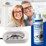 Pulvérisation de la solution sur lunettes pour rinçage et séchage rapide.