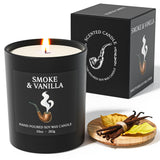 NORVENCE Bougie Smoke & Vanilla dans un bocal noir avec couvercle bambou, ambiance raffinée et accueillante.