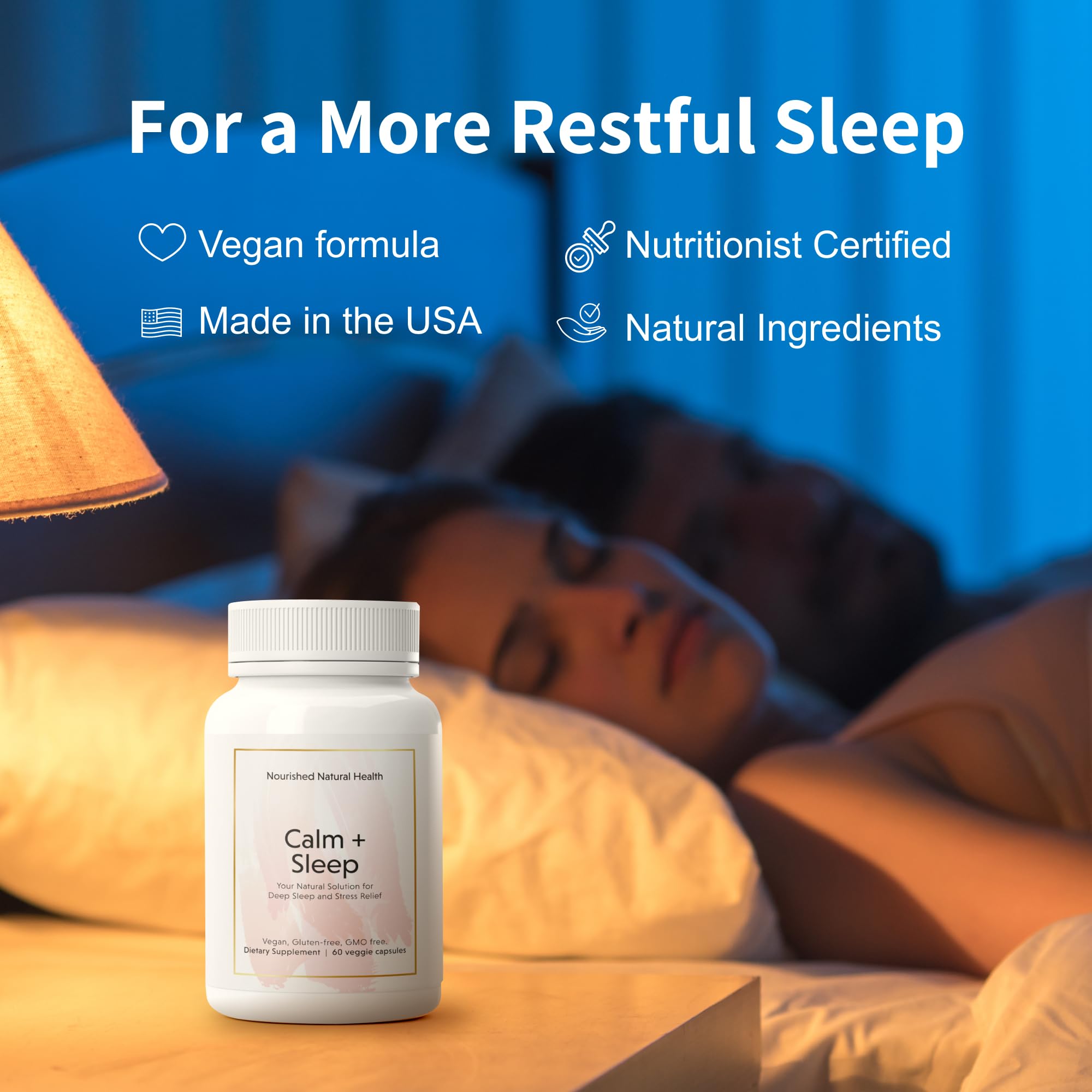 Ashwagandha et camomille dans les capsules Nourished Natural Health, ambiance bien-être.