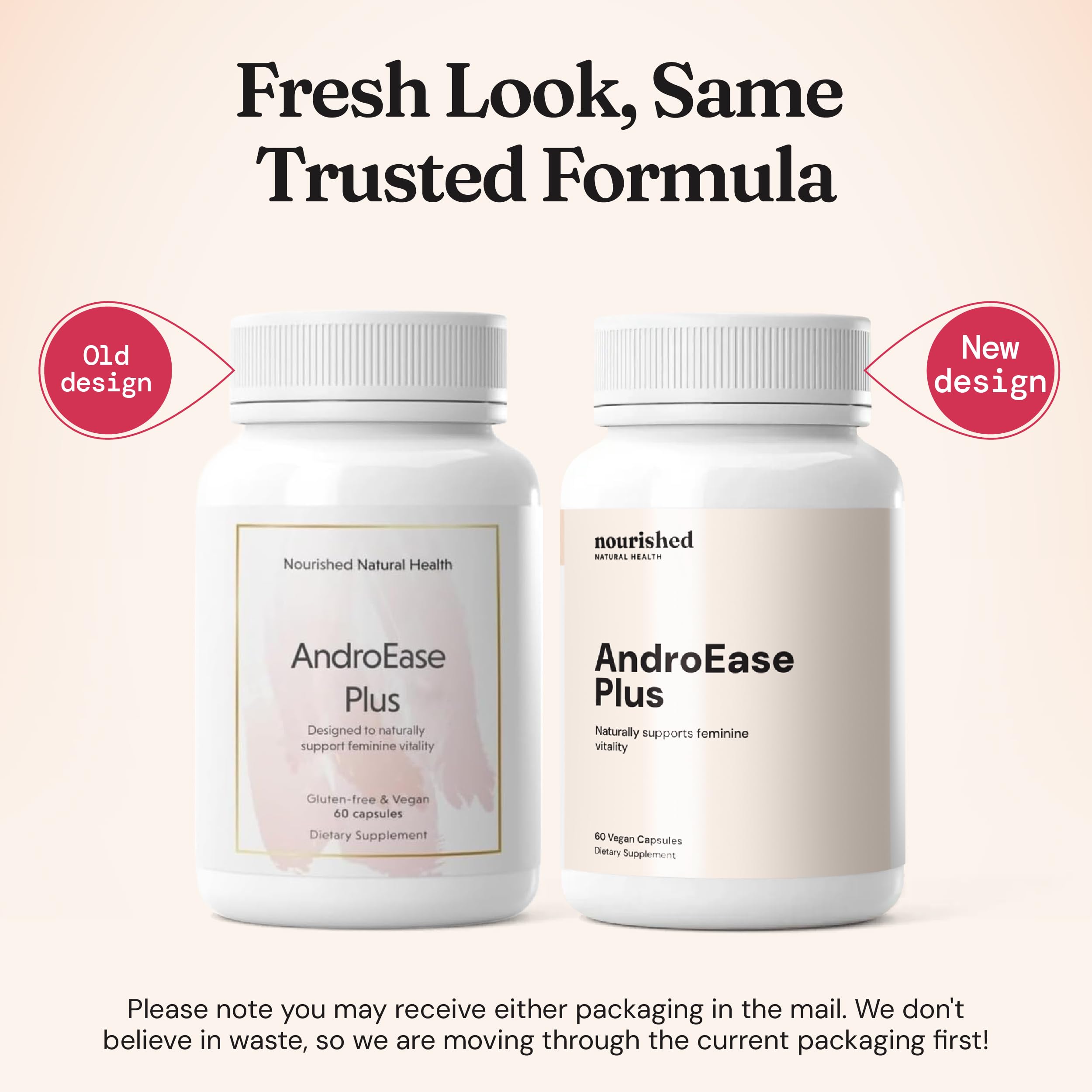 Nourished Natural Health AndroEase Plus étiquette claire et informative sur les ingrédients.