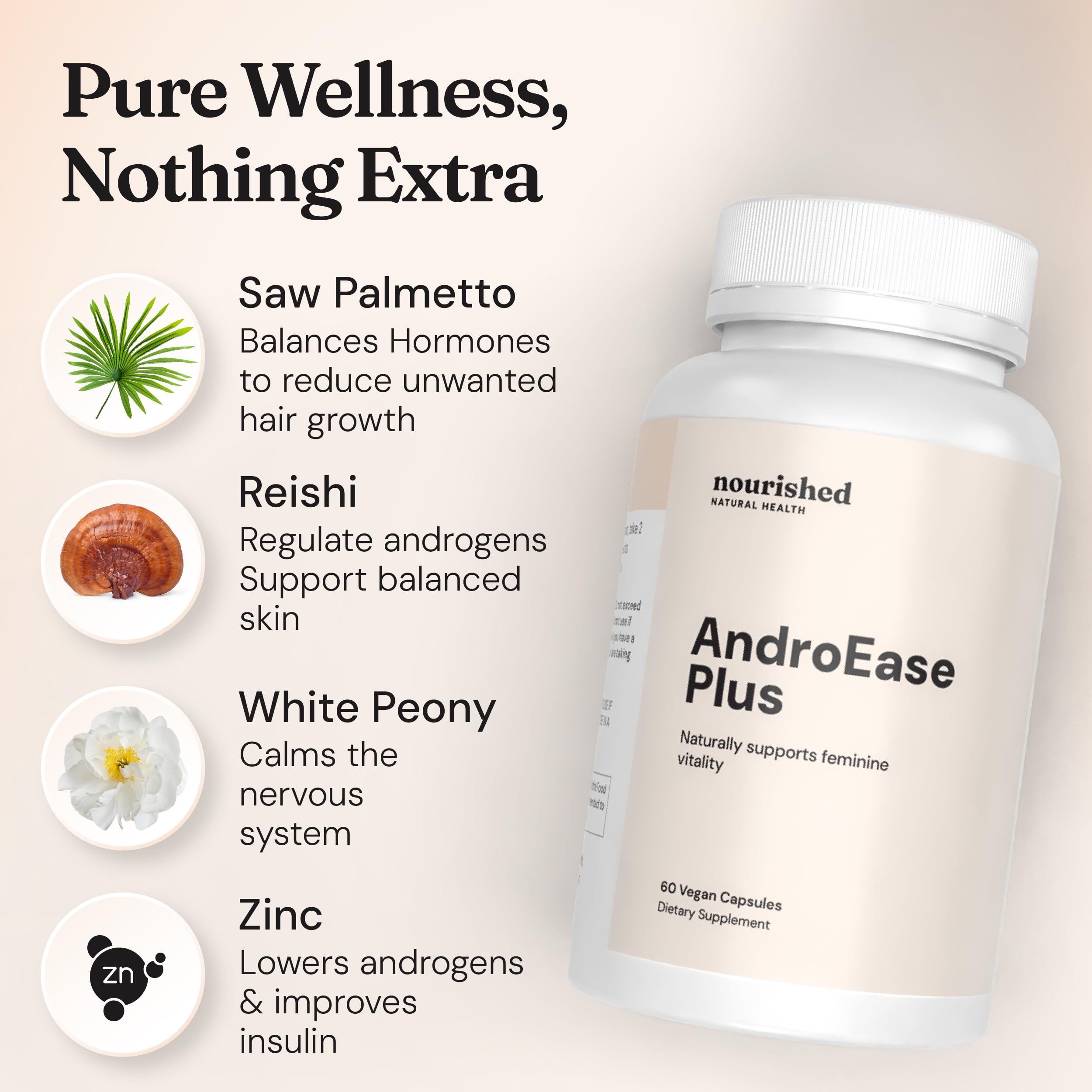 Nourished Natural Health AndroEase Plus zinc pour la micro-nutrition quotidienne.