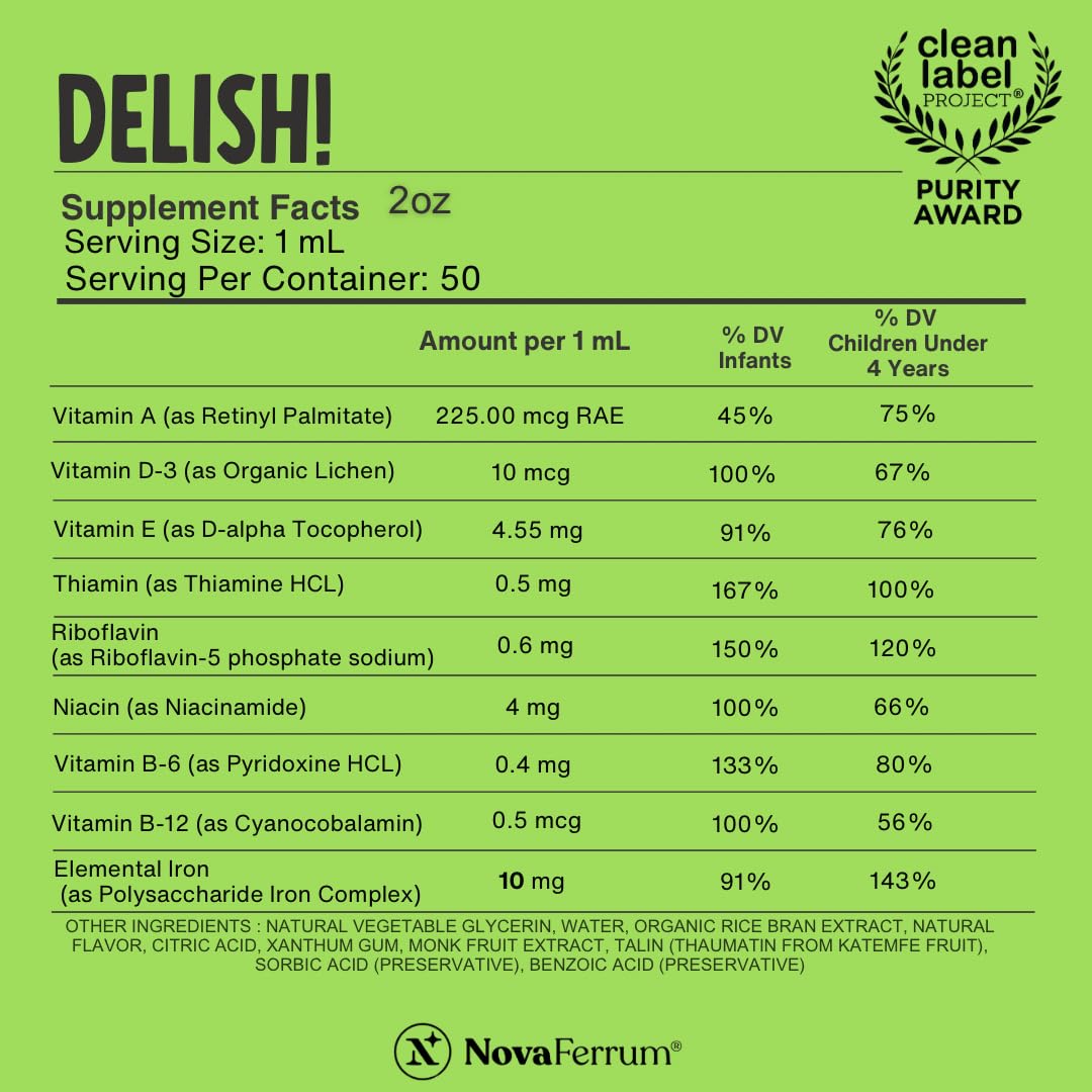 NovaFerrum Delish: goutte dans verre pour dose quotidienne.