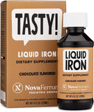 NovaFerrum Tasty, bouteille chocolat, apport en fer agréable pour les jeunes enfants.