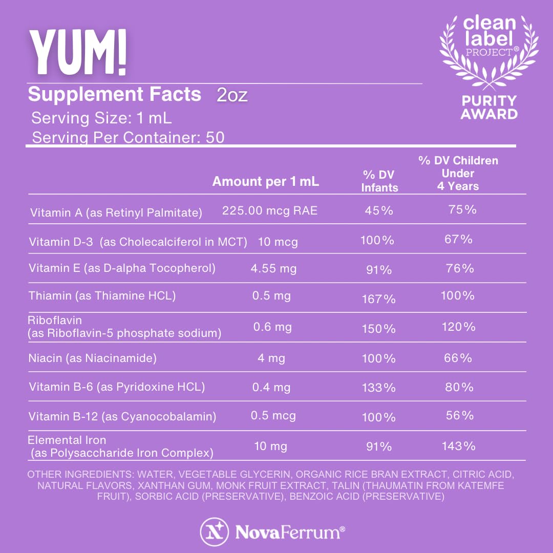 NovaFerrum Yum – goût framboise-raisin agréable pour les enfants.