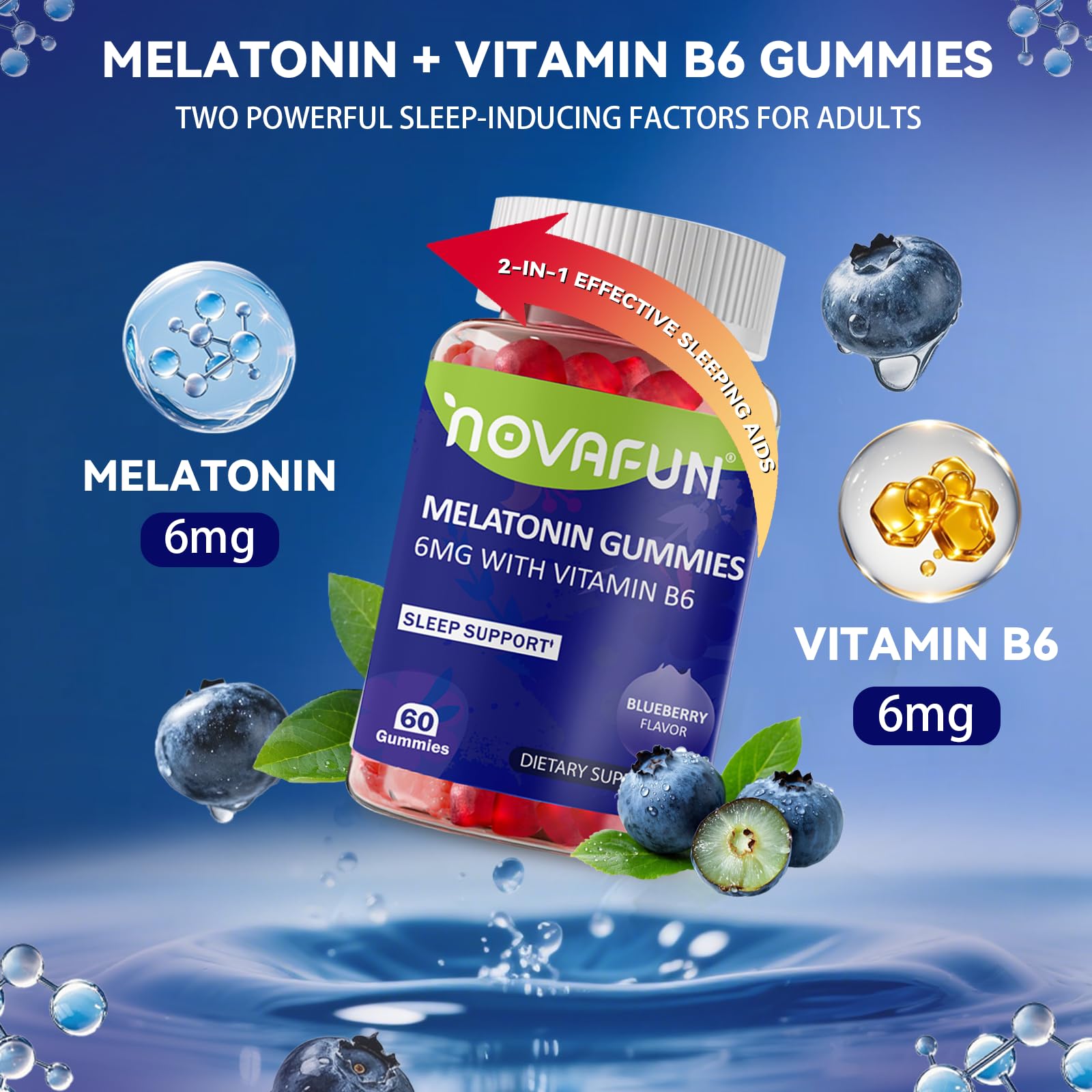 Gomme Novafun Mélatonine dans la main, usage nocturne pratique