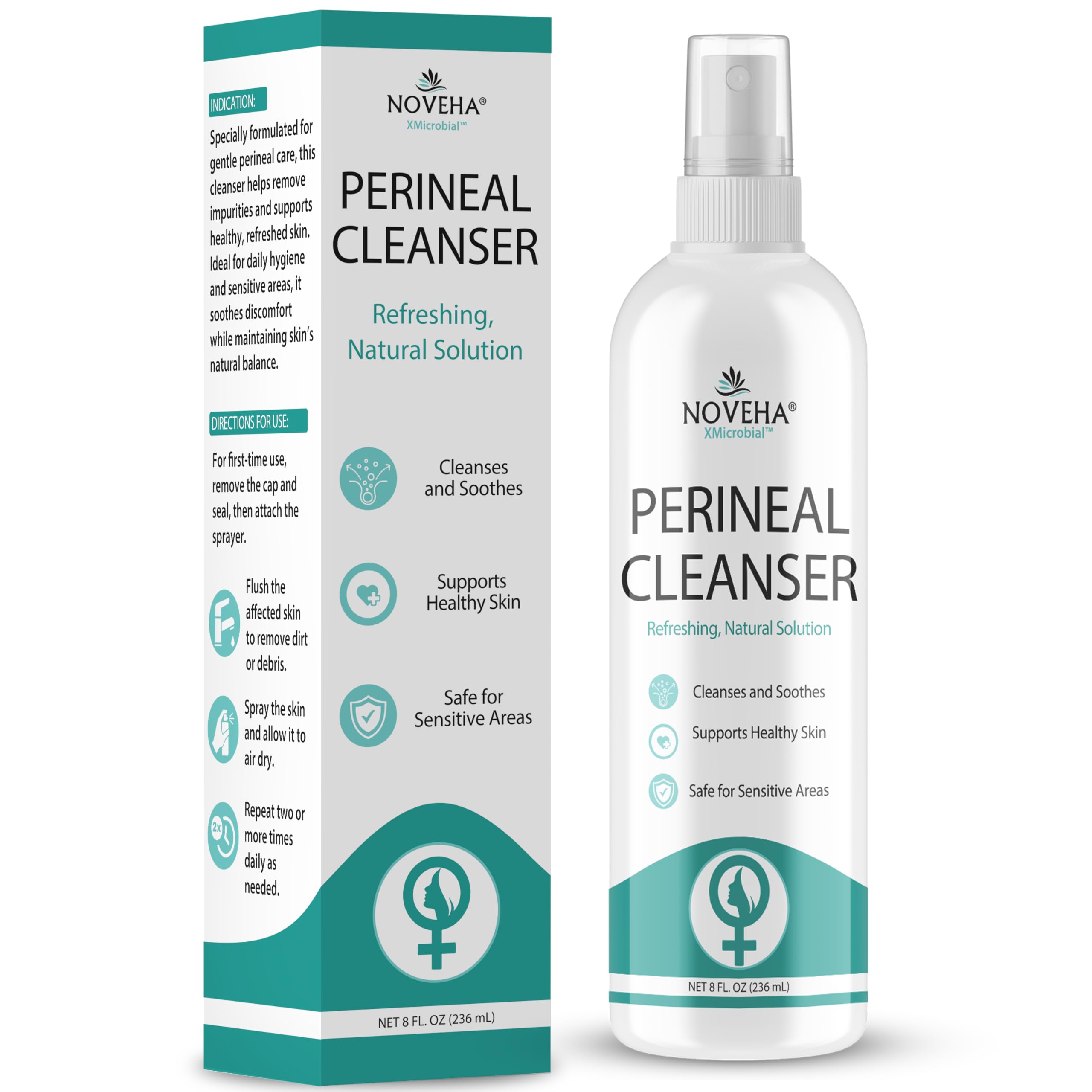 NOVEHA spray périnéal — bouteille 8oz pour une utilisation quotidienne.