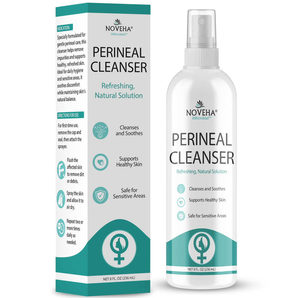 NOVEHA spray périnéal — bouteille 8oz pour une utilisation quotidienne.