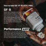 GF-9 Black Label – fiche produit, bénéfices potentiels énergie et concentration.