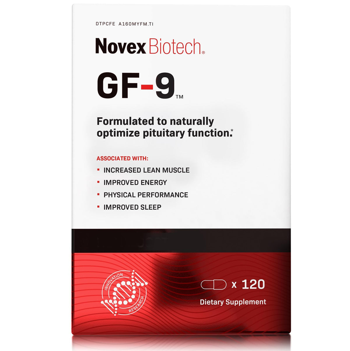Novex Biotech GF-9 – bouteille fermée, énergie durable et soutien potentiel.