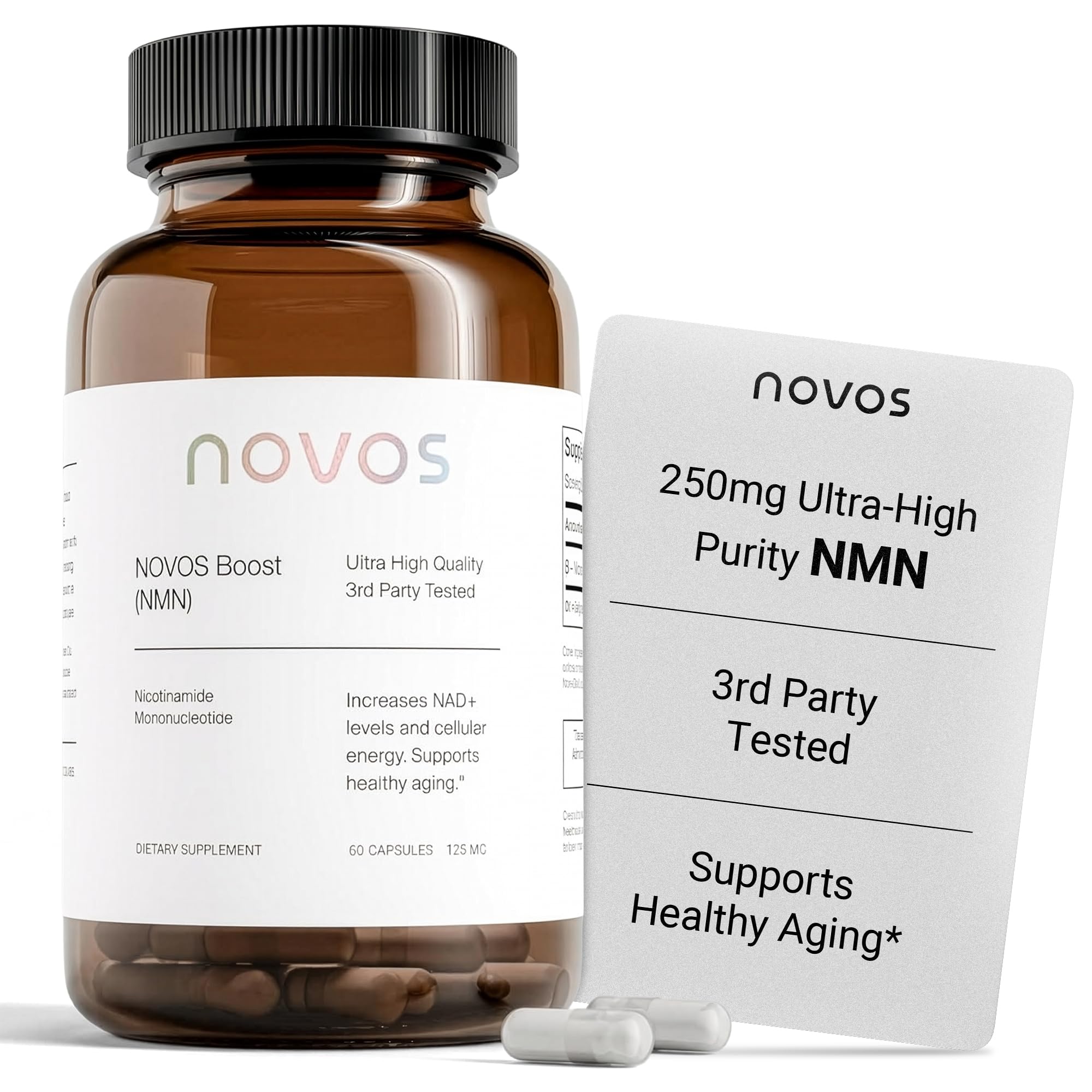 Novos Boost NMN — Bouteille 60 capsules, pratique pour la prise quotidienne.