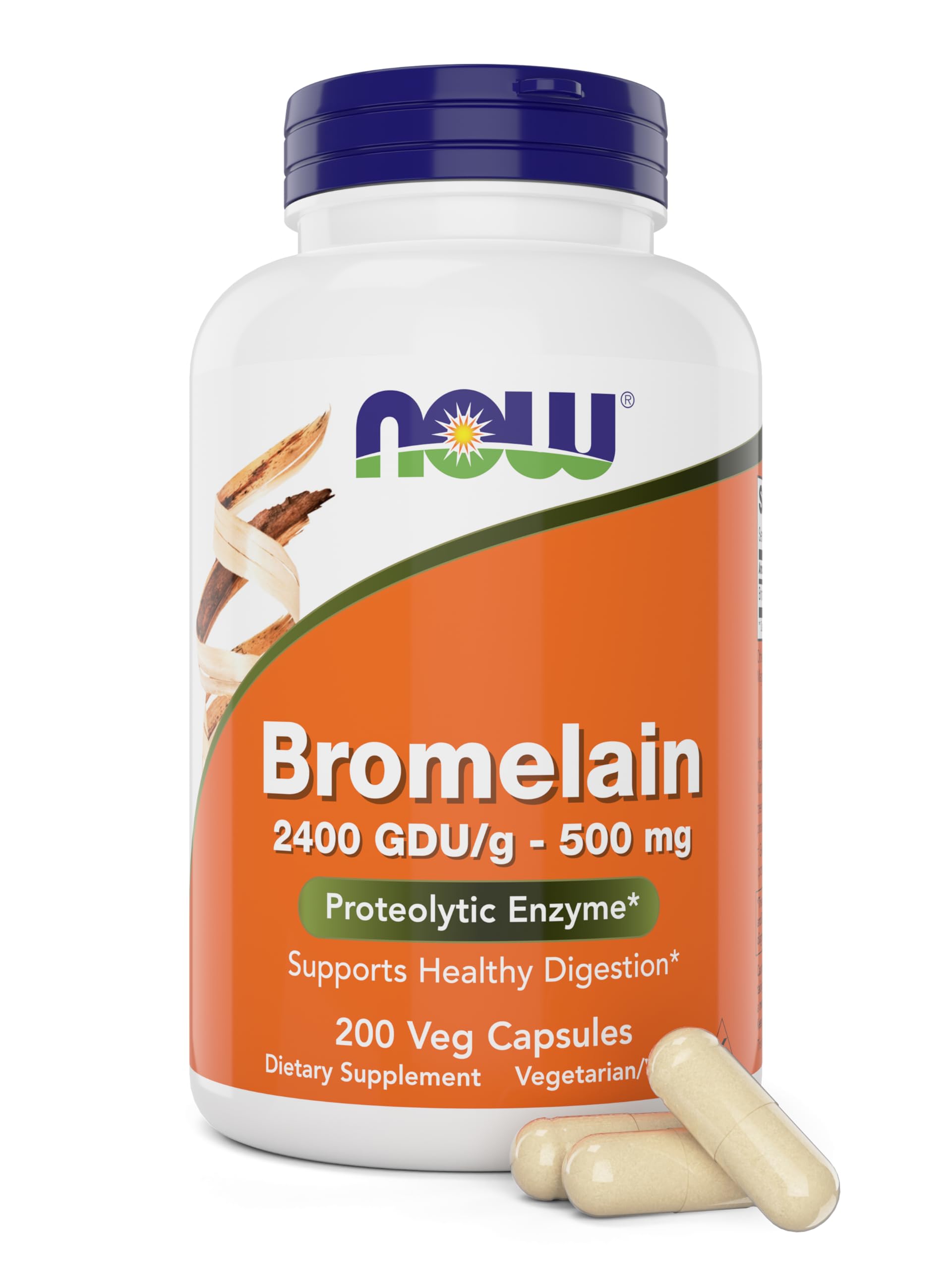 NOW Bromélaïne: bouteille de capsules, soutien potentiel à une digestion saine.