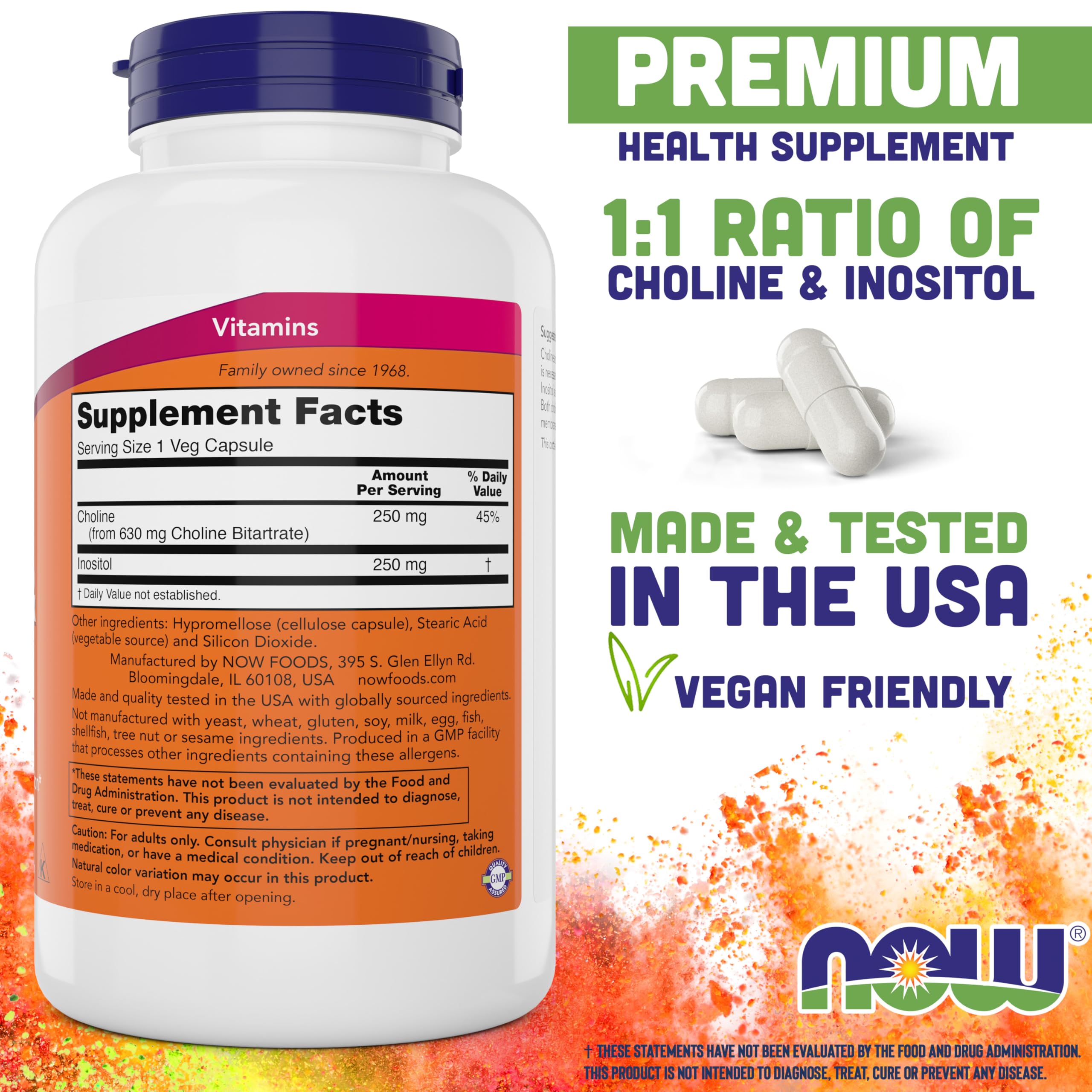 NOW Choline et Inositol - bouteilles faciles à doser pour votre routine.