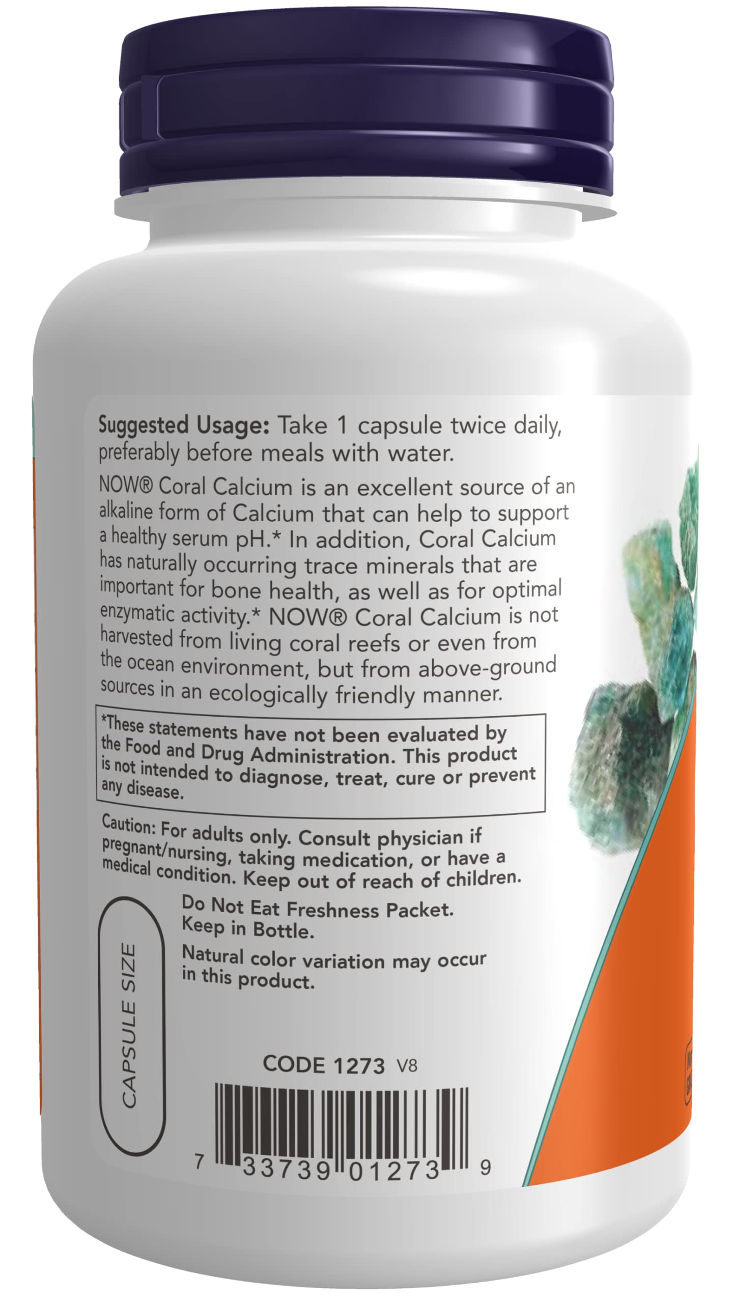Capsules Now Foods Coral Calcium 1000 mg, détail visuel, faciles à intégrer.