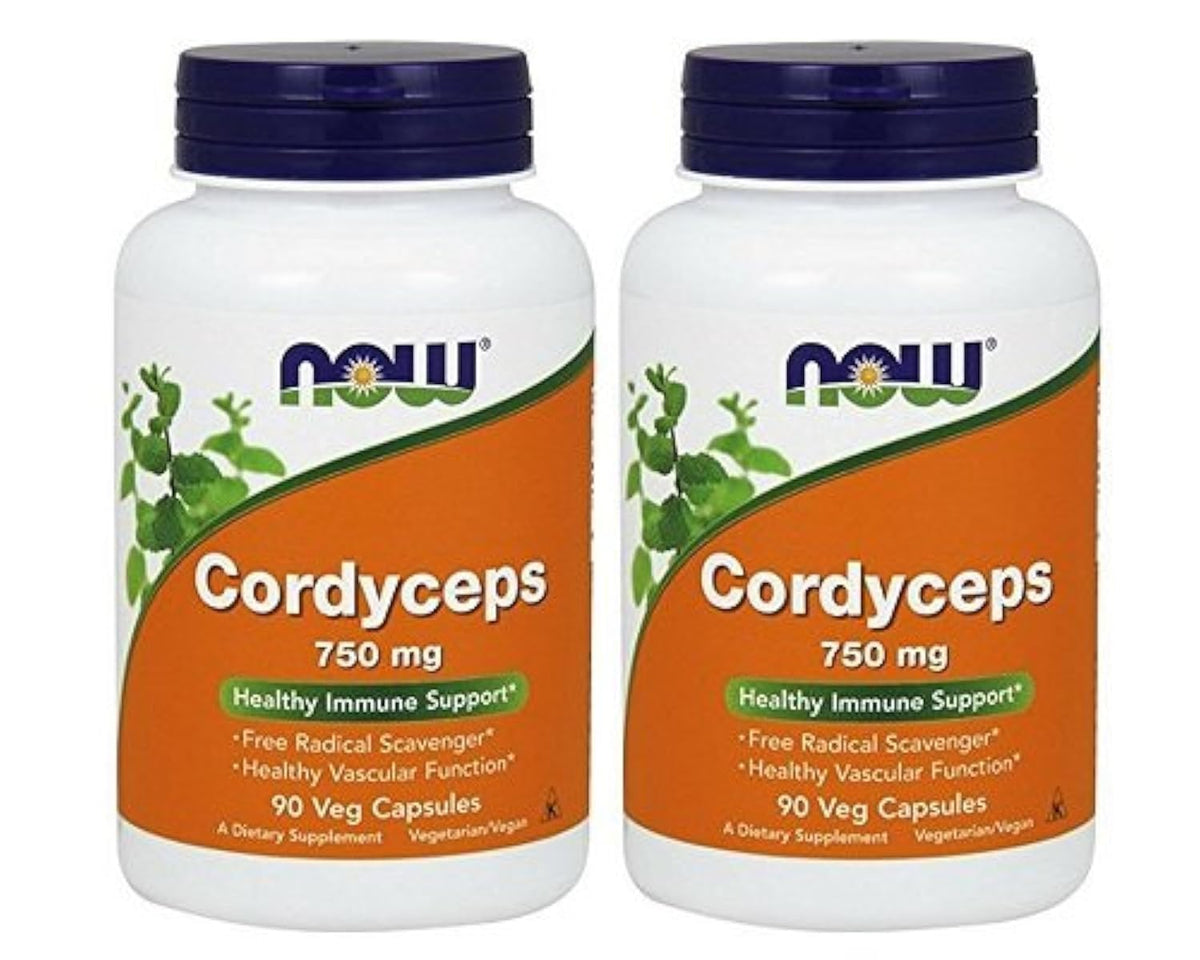 NOW Foods Cordyceps 750 mg — Bouteille et emballage, soutien potentiel à l'énergie au quotidien.