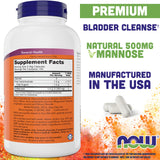 NOW D-Mannose vegan, gélules kosher faciles à prendre en déplacement.