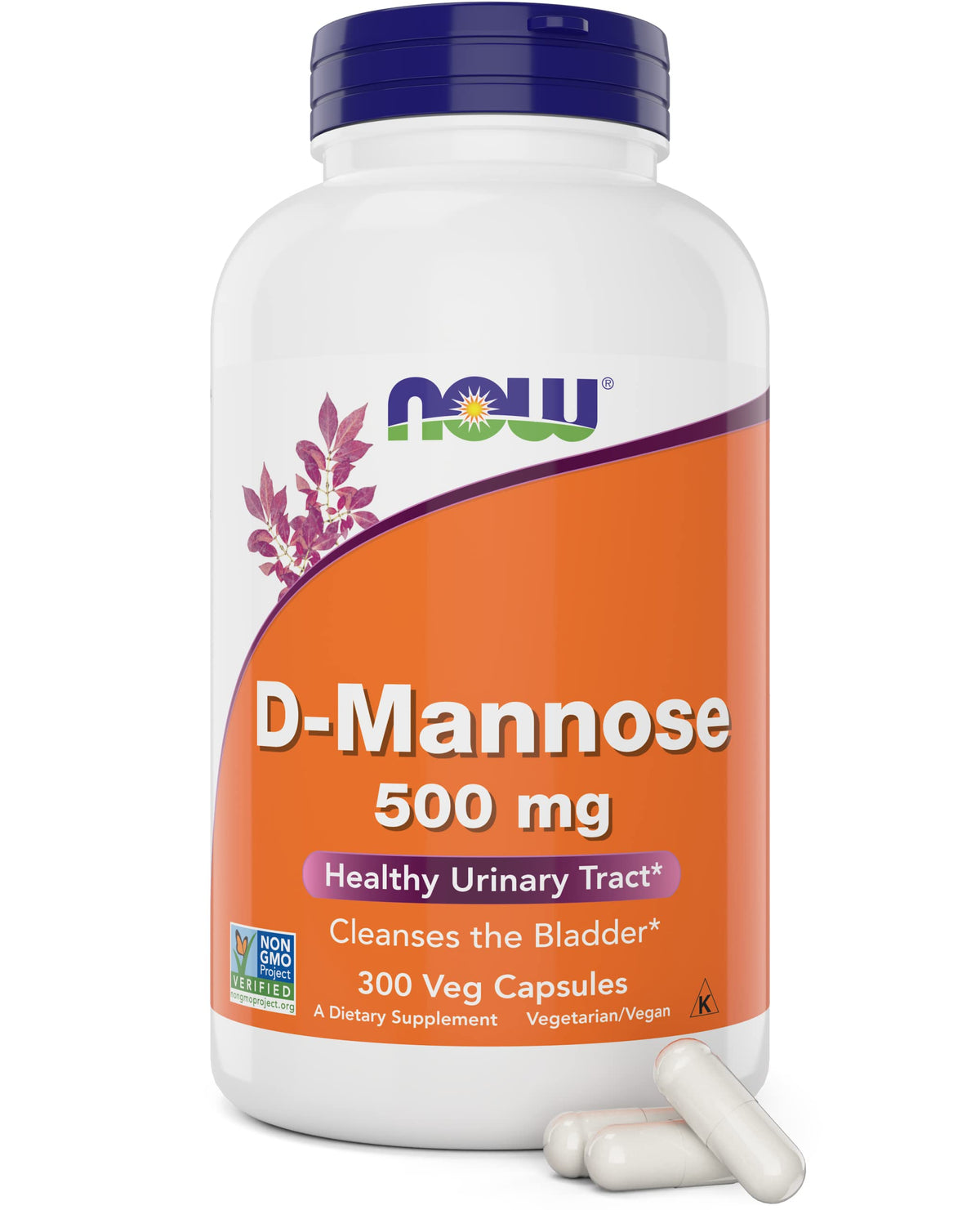NOW Foods D-Mannose 500 mg, gélules vegan pour le soutien des voies urinaires.