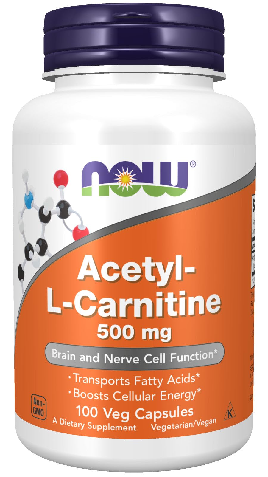 NOW Foods Acétyl L-Carnitine 500 mg – flacon: soutien possible au transport des acides gras et énergie