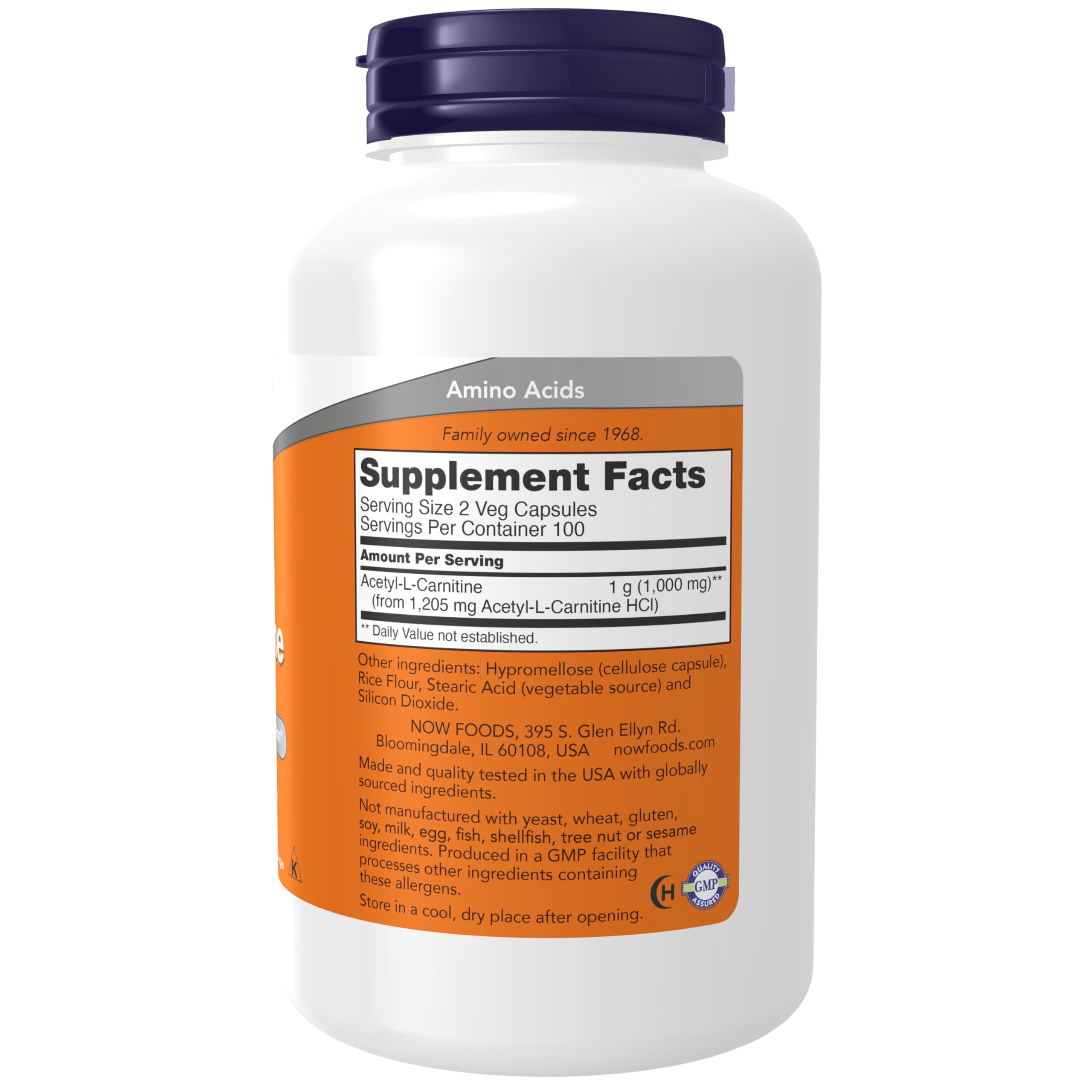 NOW Foods Acétyl-L-Carnitine, capsules, soutien potentiel à l'énergie et à la concentration.