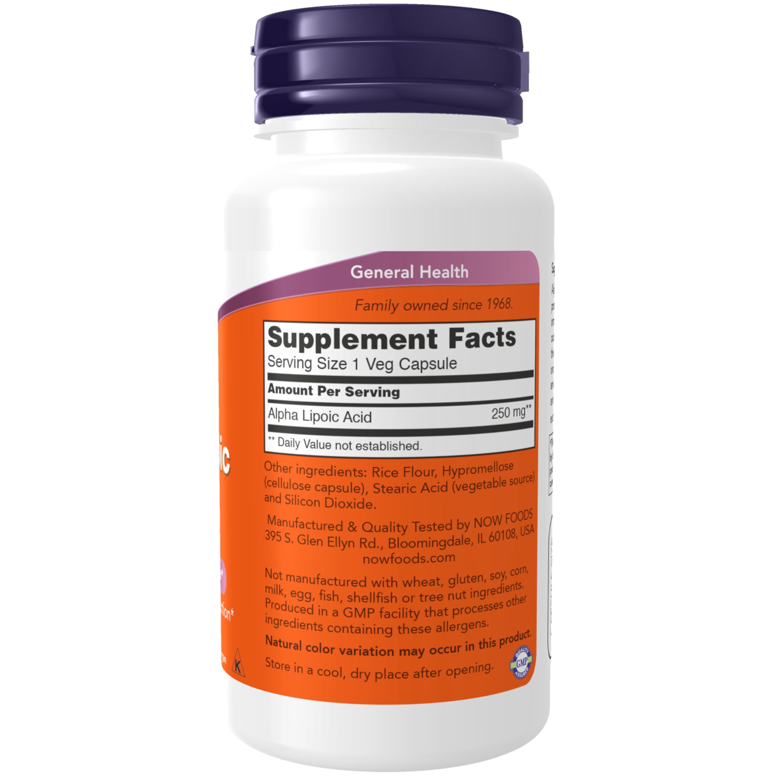 NOW Foods Acide alpha-lipoïque 250 mg – étiquette claire et GMP