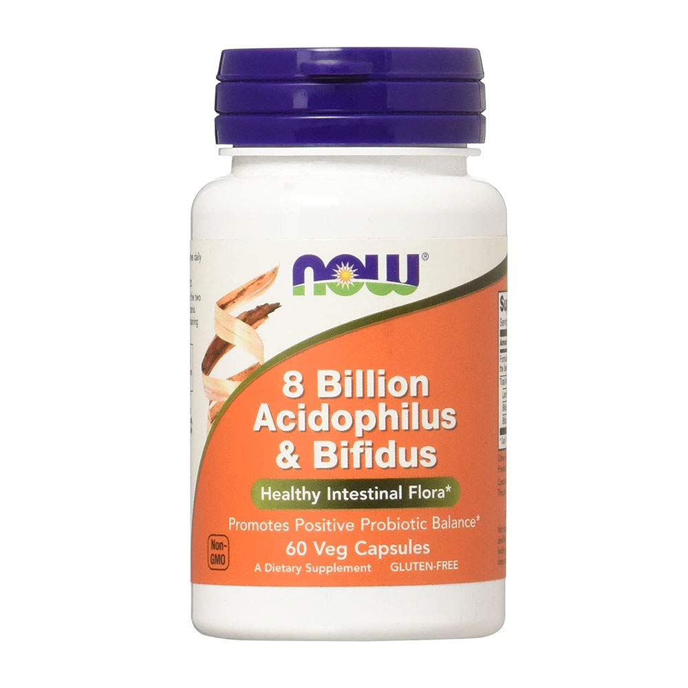 NOW Foods Acidophilus et Bifidus – capsules 8 milliards soutiennent l'équilibre de la flore intestinale.