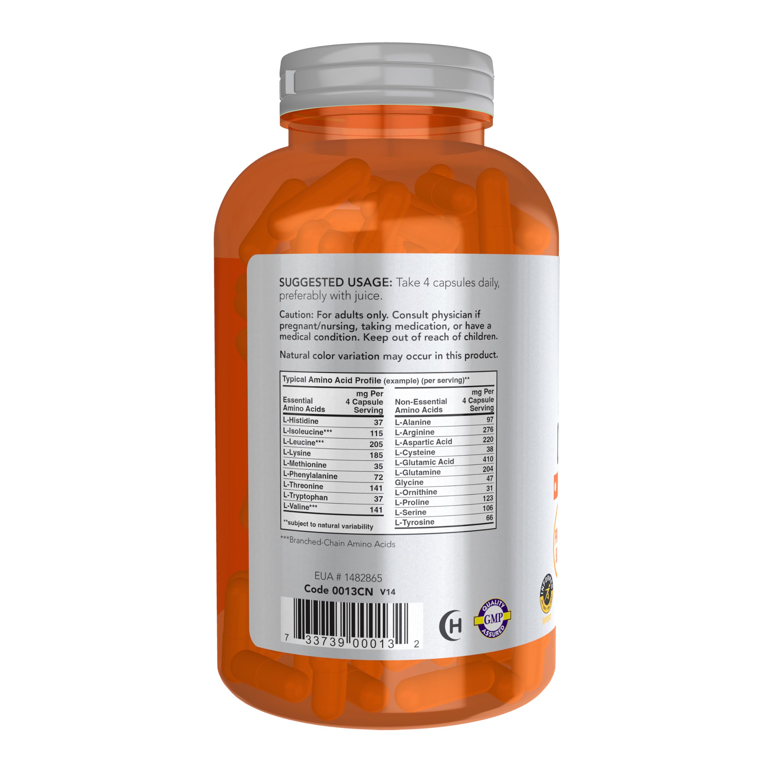 Now Foods Amino Complete – etiquette claire affichant les informations essentielles des acides aminés.