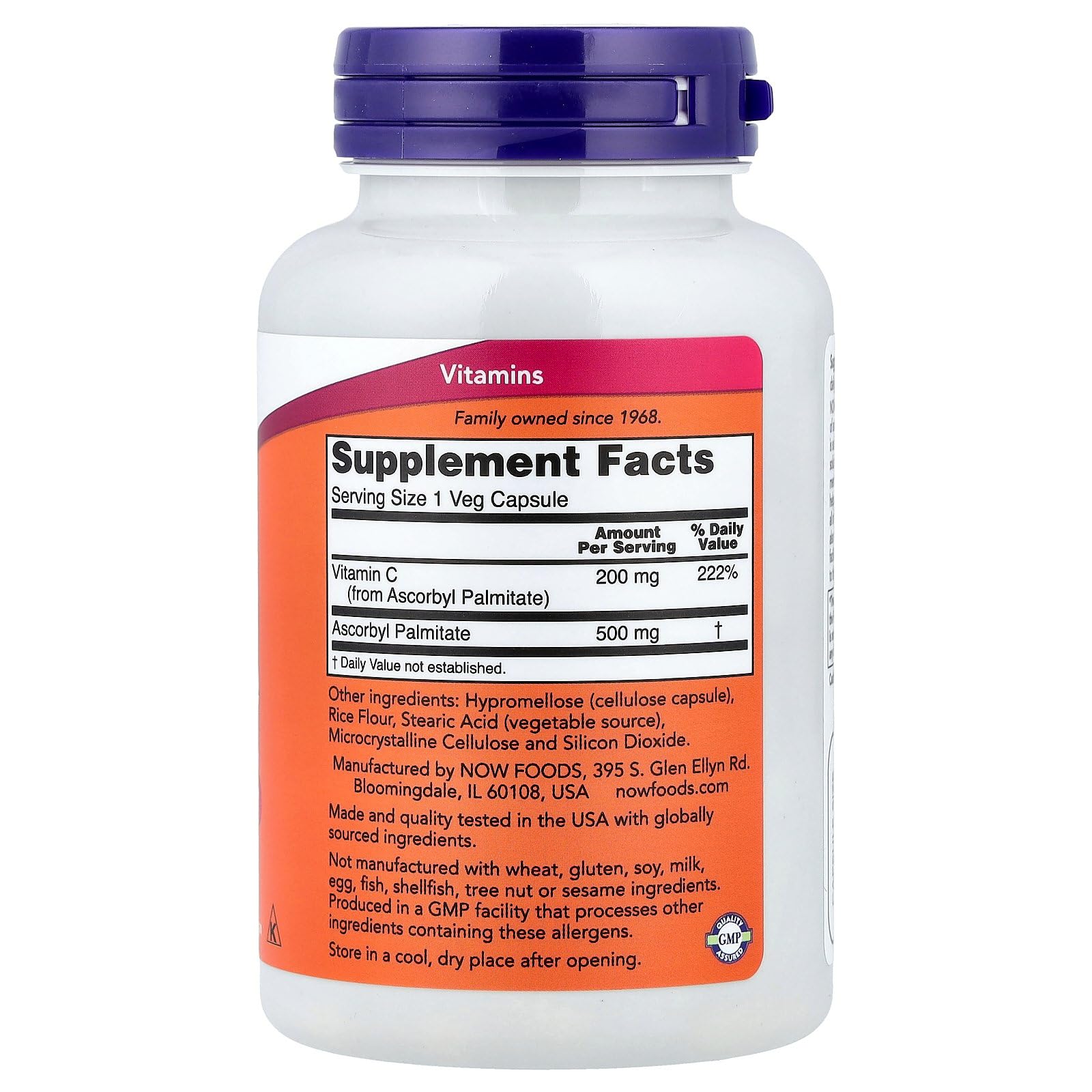 NOW Foods Ascorbyl Palmitate 500 mg – capsules végétales visibles, soutien antioxydant potentiel
