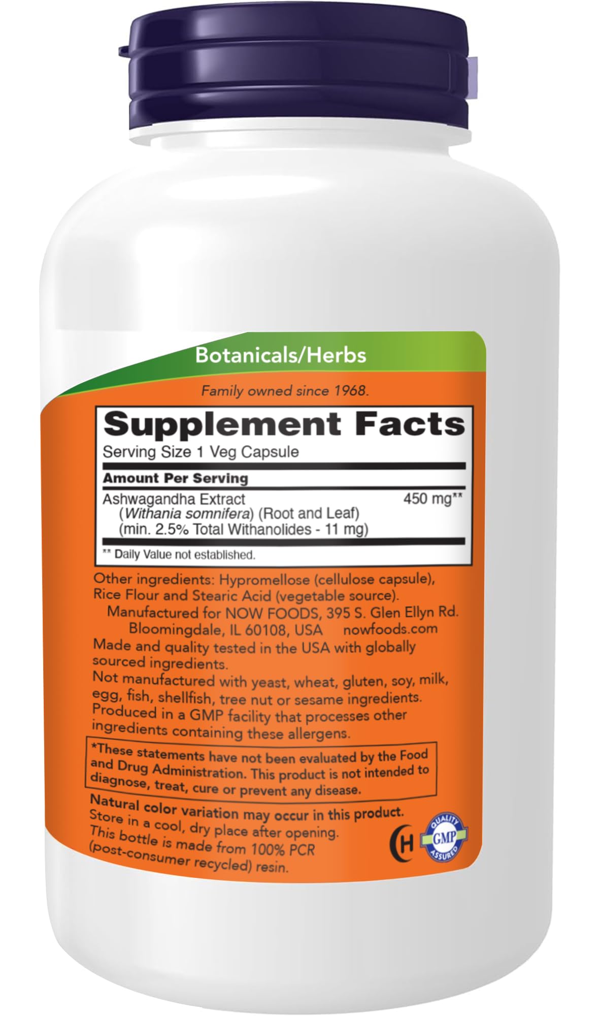 Capsules végétales NOW Foods Ashwagandha Extrait 450 mg, pratique pour le stress temporaire.