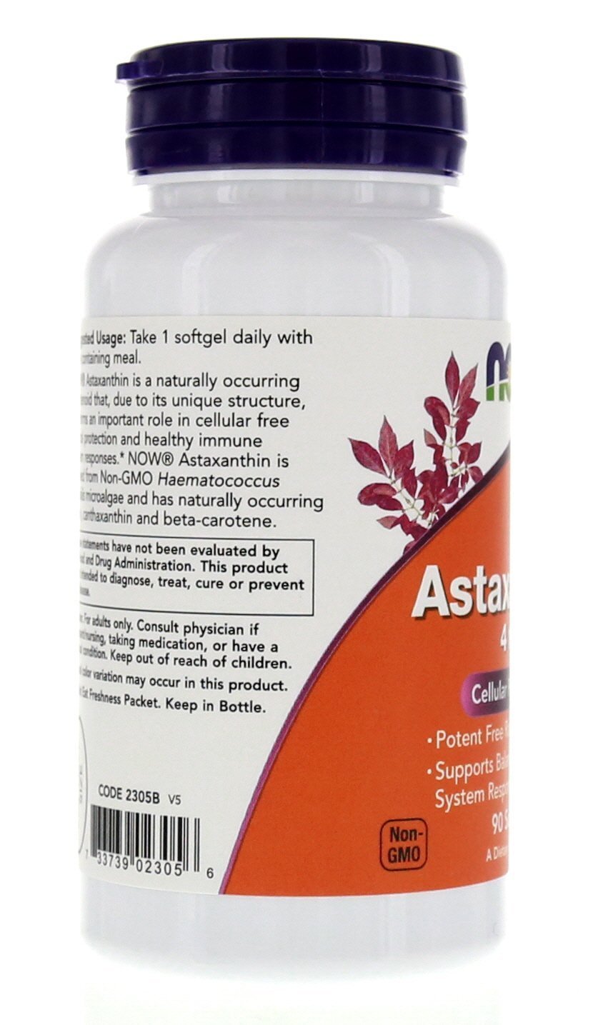 NOW Foods Astaxanthin 4 mg, fiche-produit, détails utiles pour votre routine nutritionnelle.