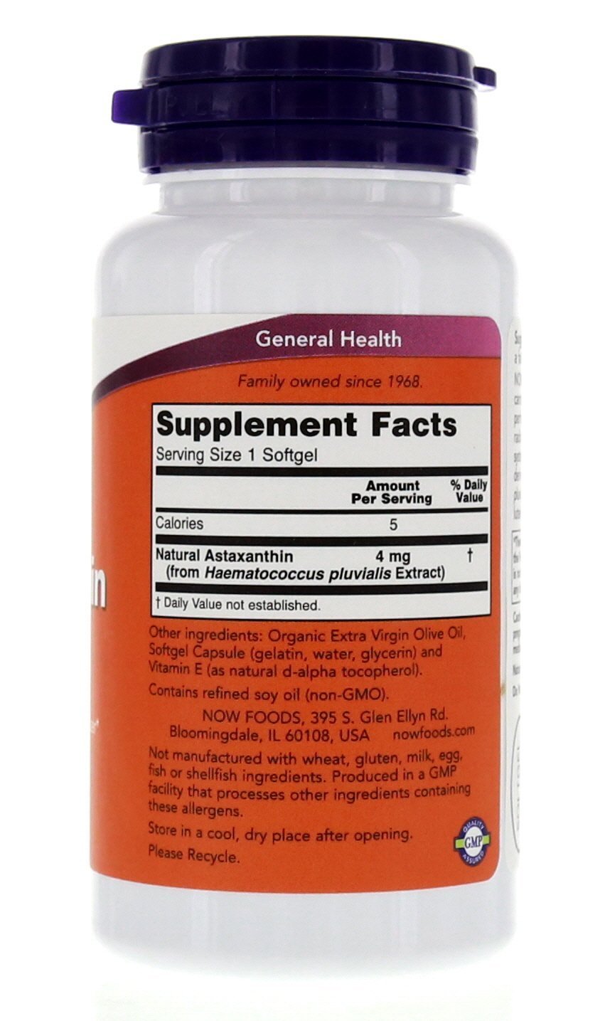 NOW Foods Astaxanthin 4 mg, gélules, peut soutenir une action antioxydante lors d’activités en plein air.