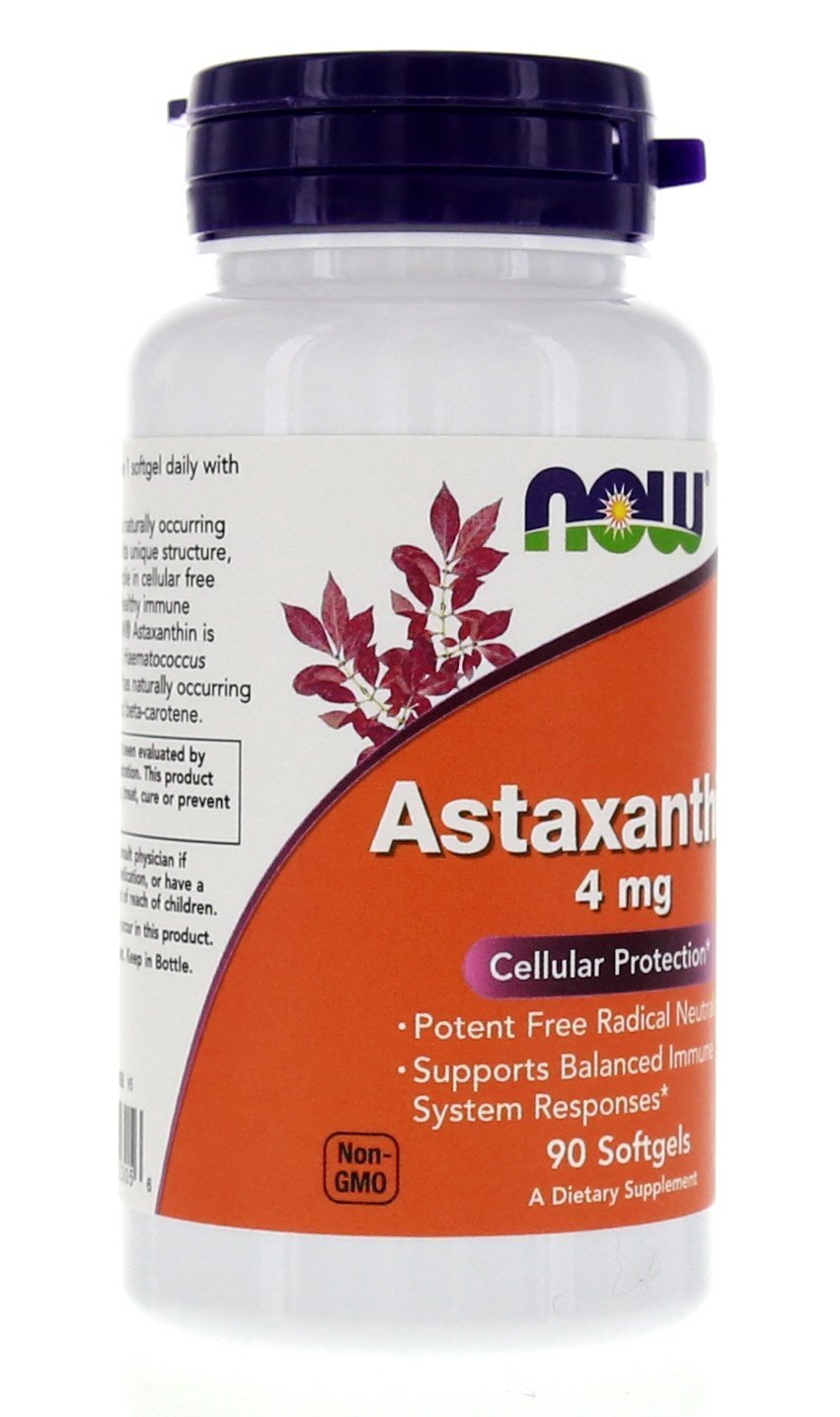 NOW Foods Astaxanthin 4 mg, illustration produit, suggère des bénéfices potentiels dans le quotidien.