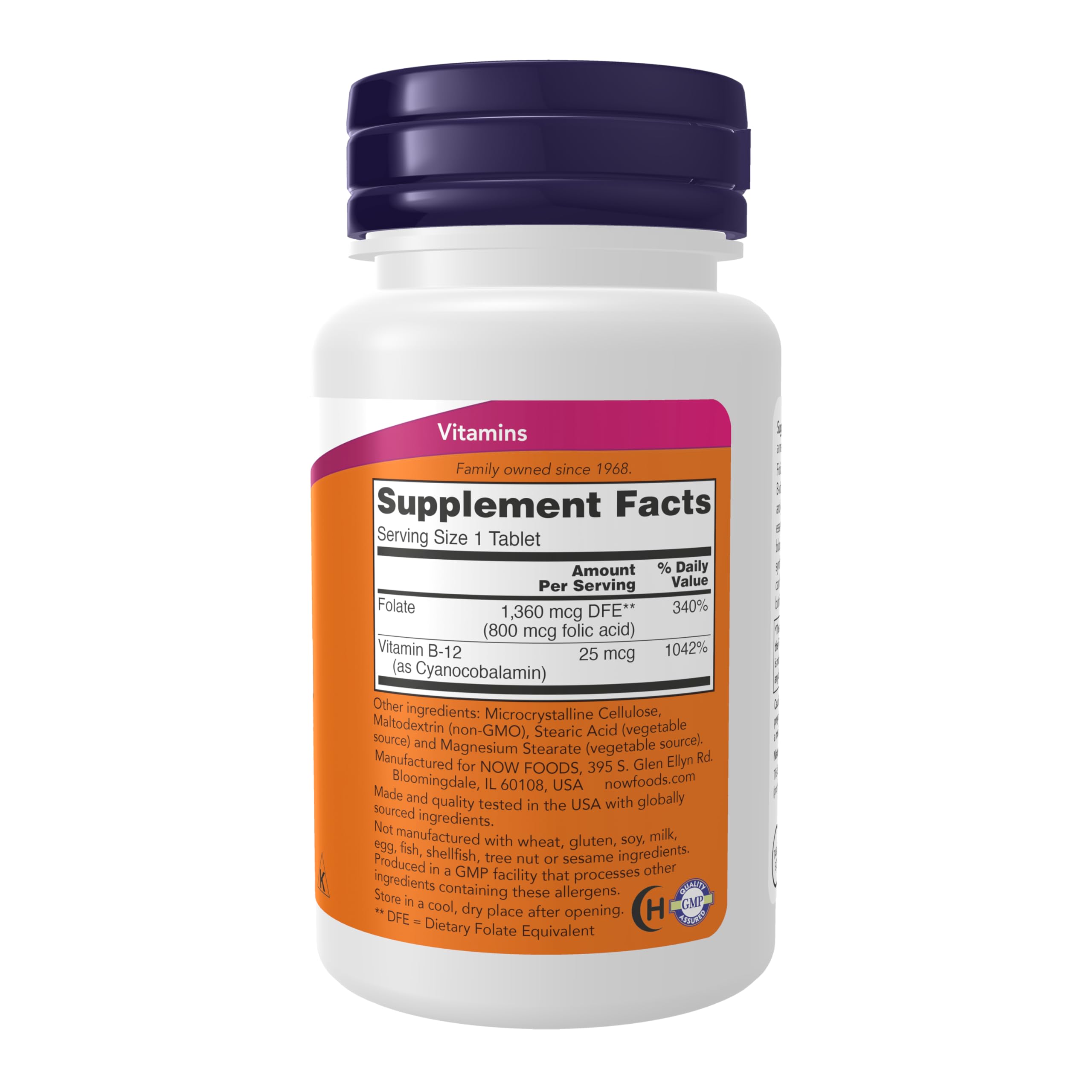 NOW Foods B12 cyanocobalamine — comprimés faciles à avaler pour un usage quotidien.