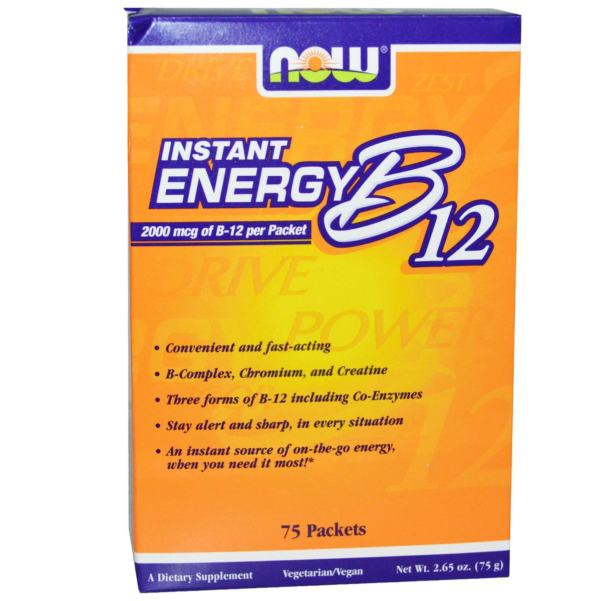 NOW Foods B-12 sachets énergie instantanée, idéal pour rester alerte en déplacement