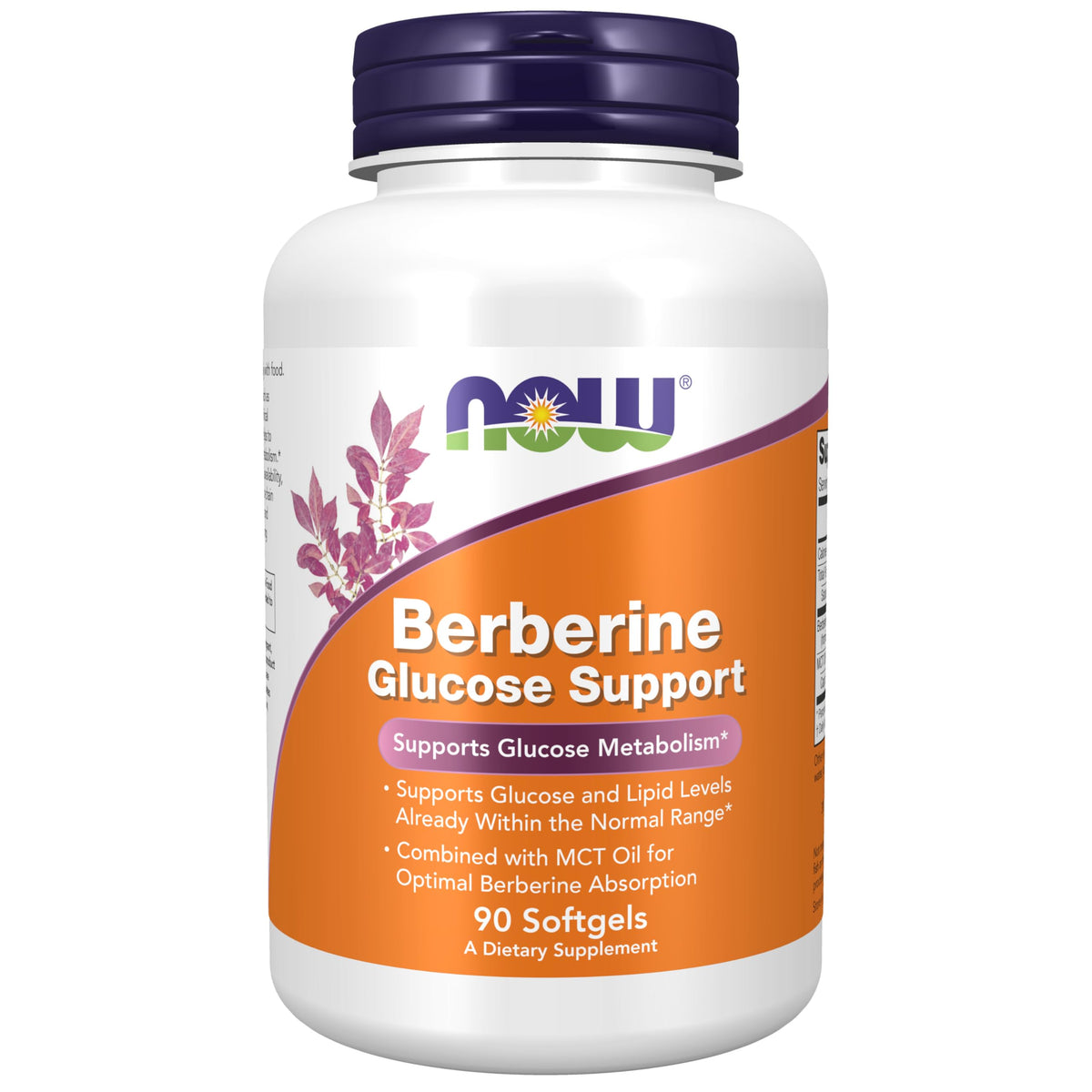 NOW Foods Berberine Glucose Support — bouteille montrant le dosage et l'équilibre potentiel.