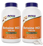 NOW Foods Betaine HCl 648 mg – bouteille et capsules soutenant la digestion des protéines.