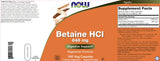 Emballage NOW Foods Betaine HCl 648 mg pack 2 – solution pratique et économique.