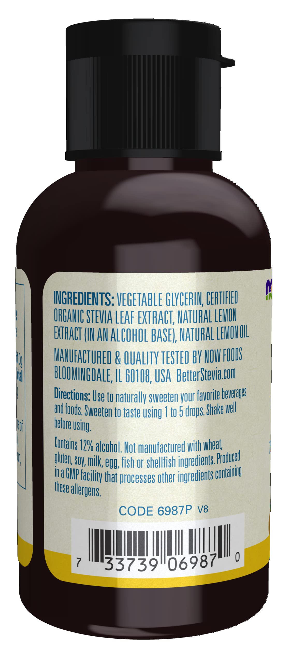 NOW Foods BetterStevia Liquide Citron Twist – étiquette sans gluten et sans OGM