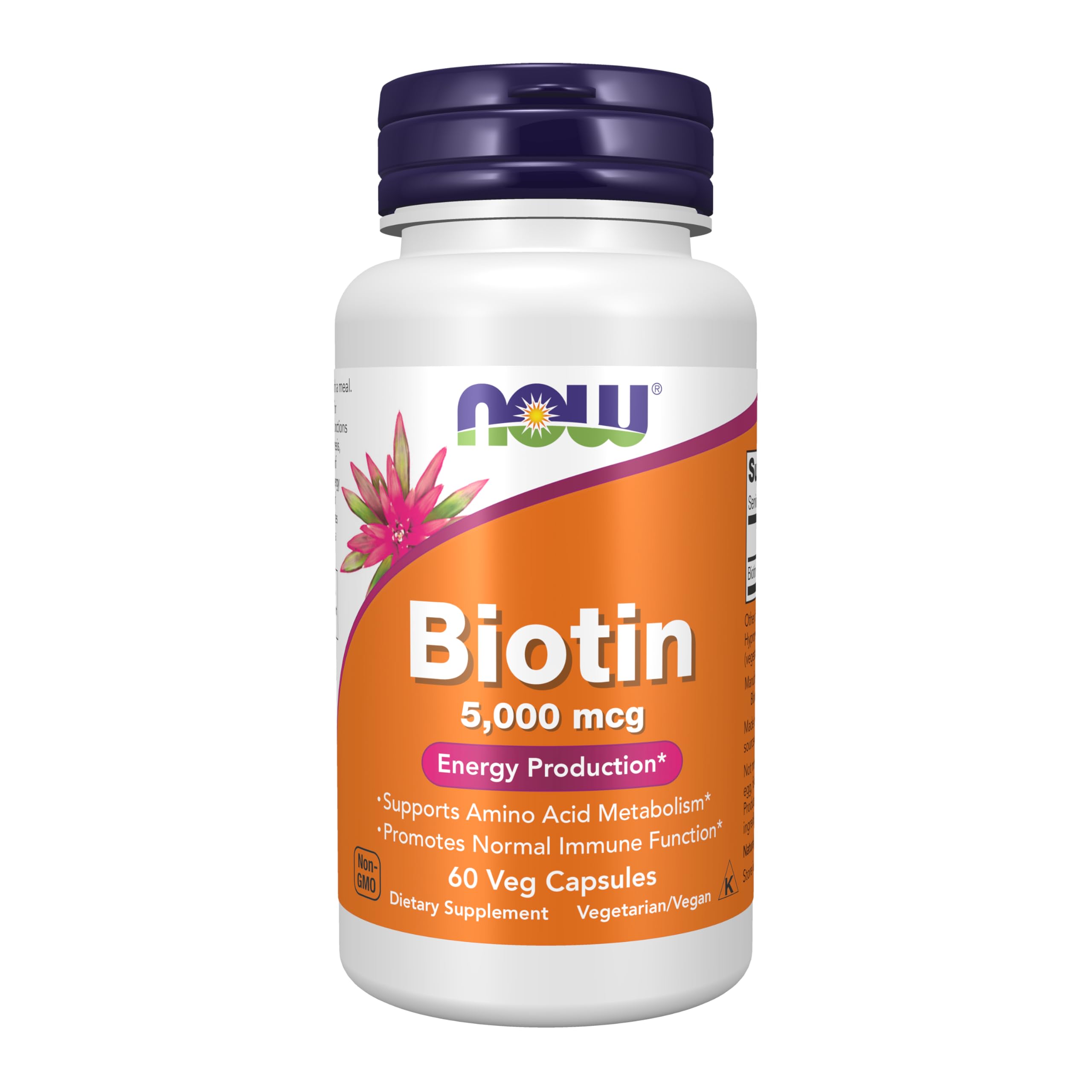 NOW Foods Biotine 5000 mcg en capsules véganes, soutien cheveux et ongles