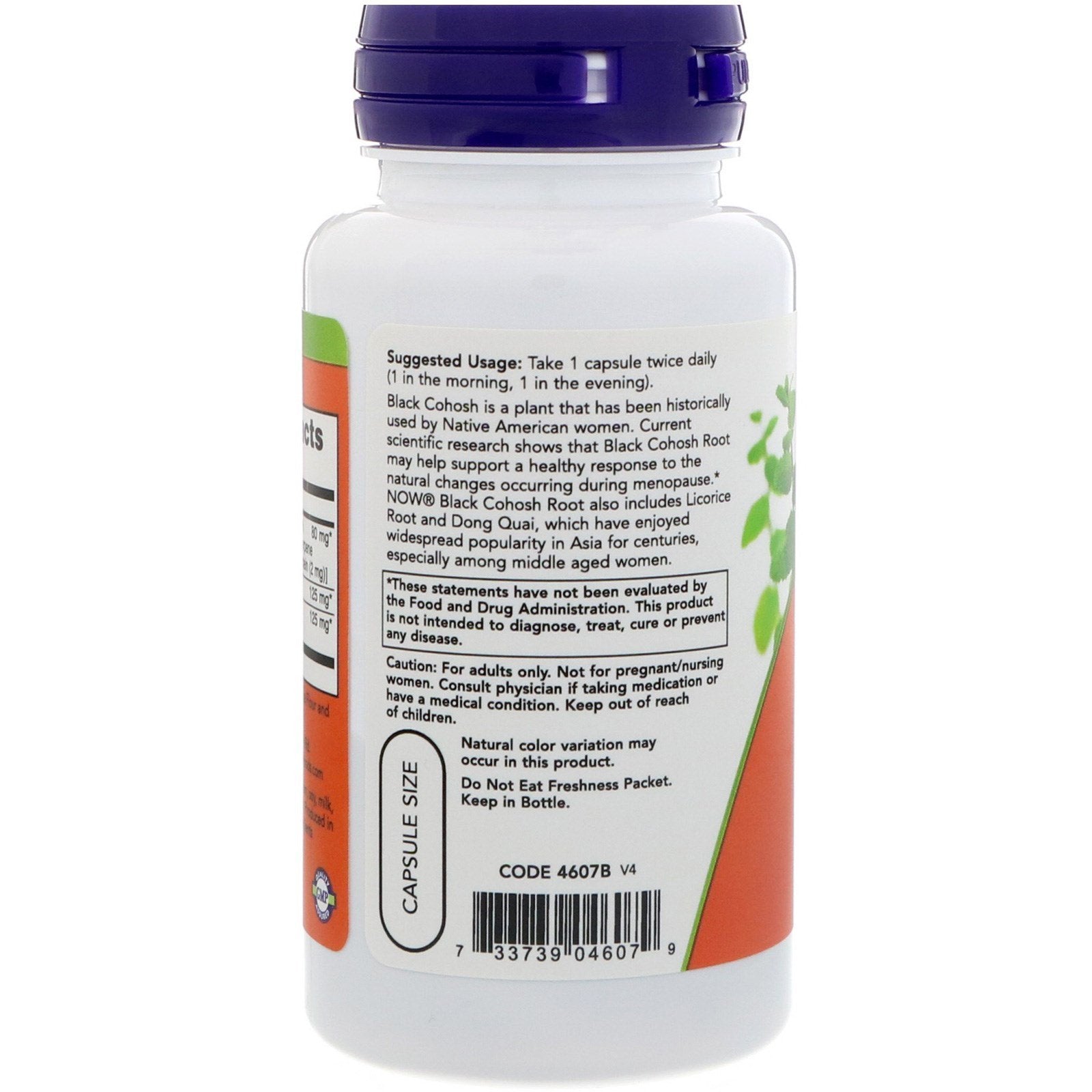 NOW Foods Black Cohosh étiquette – informations claires et usage recommandé