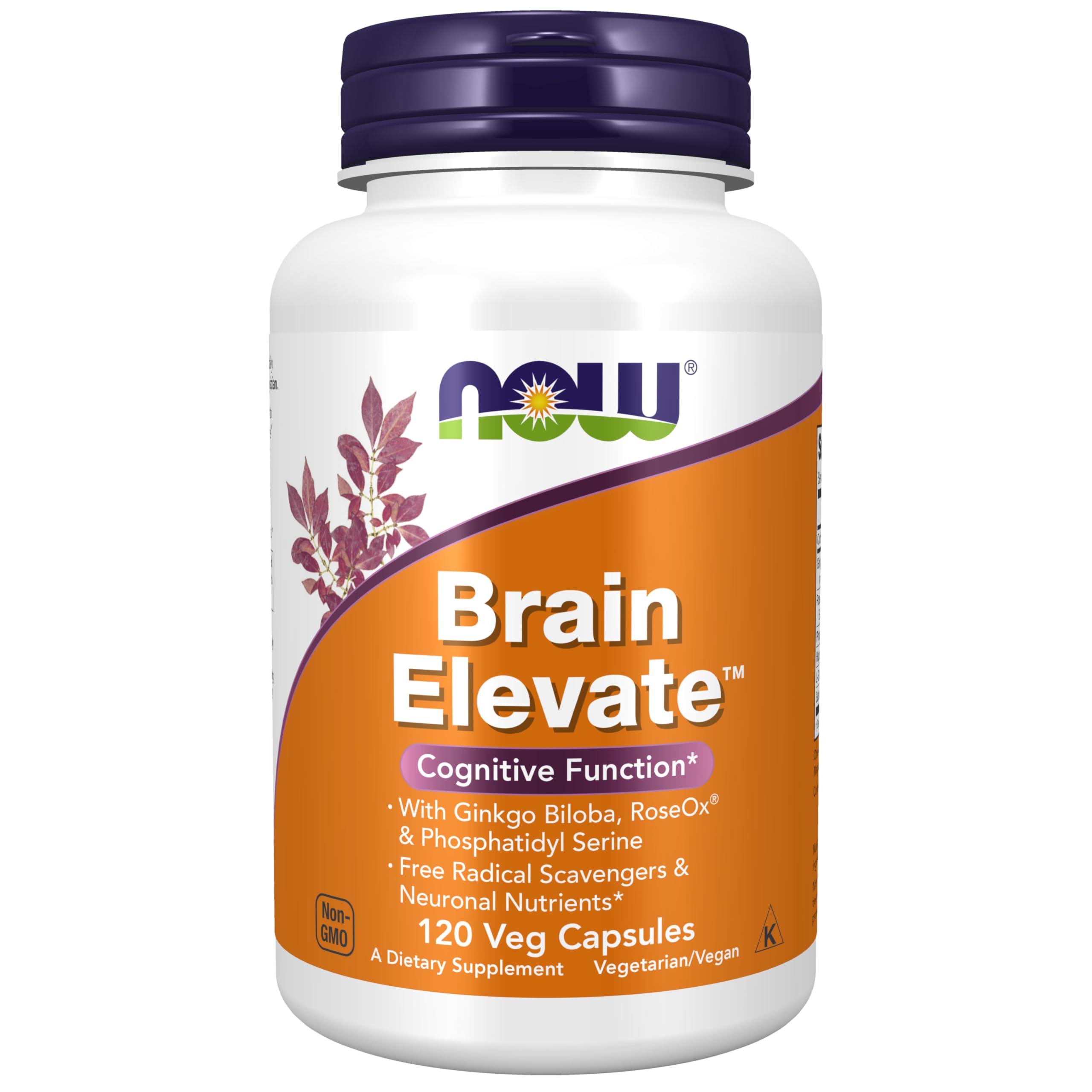 NOW Foods Brain Elevate – bouteille, capsules faciles à prendre pour un soutien cognitif potentiel.