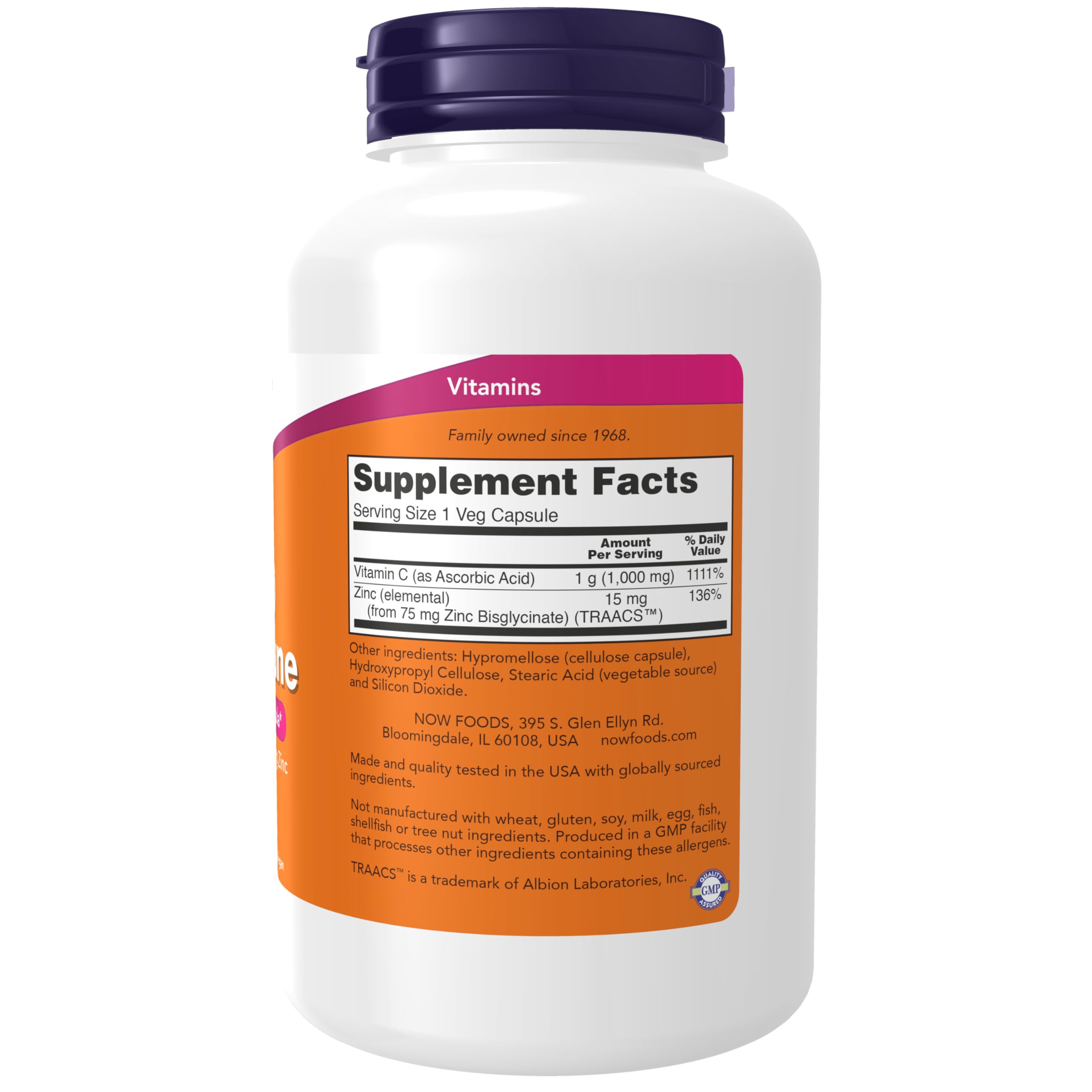 NOW Foods C-1000 Zinc Immune, gélules faciles à avaler au quotidien