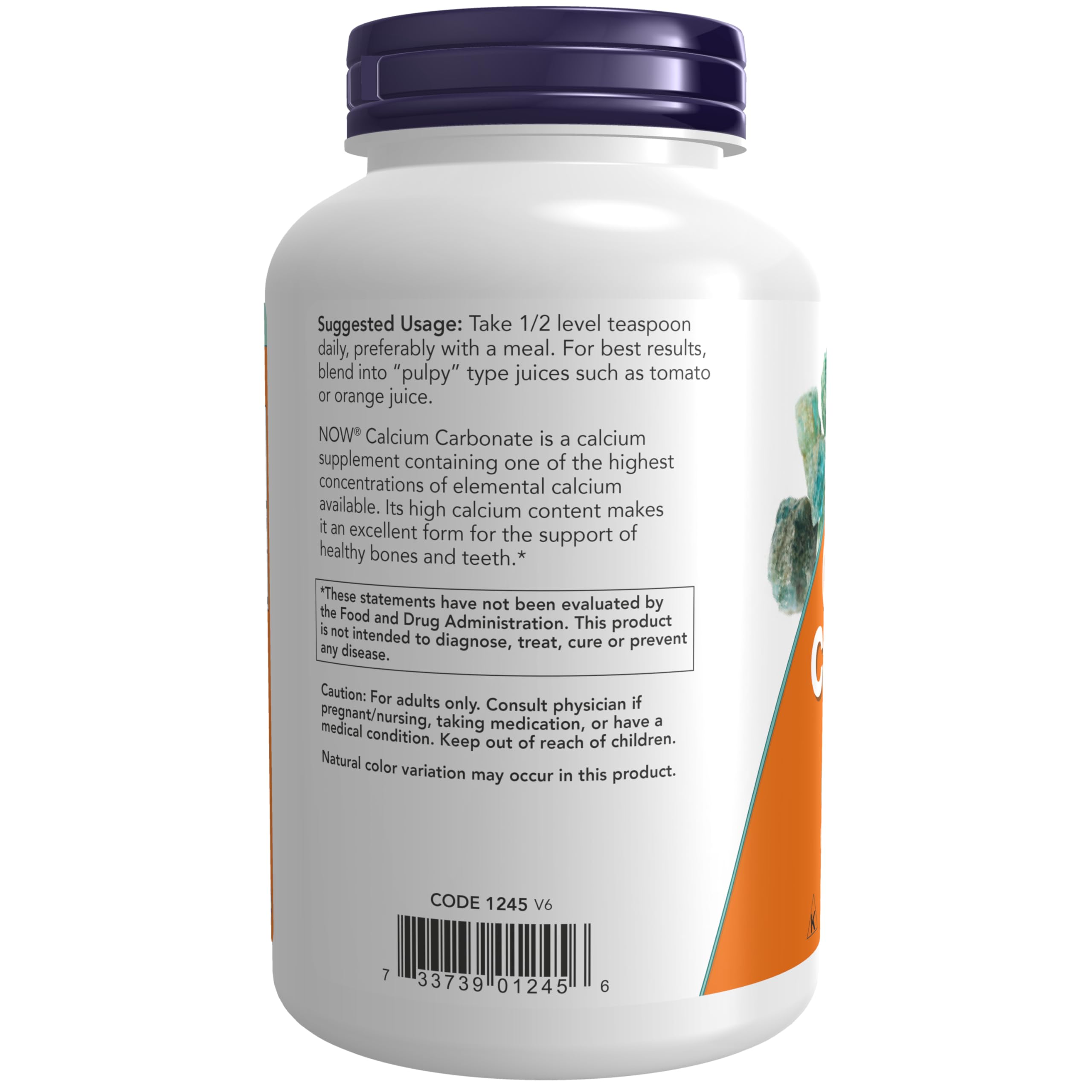 NOW Foods Calcium Carbonate Poudre-Emballage-USA, emballage simple et pratique.