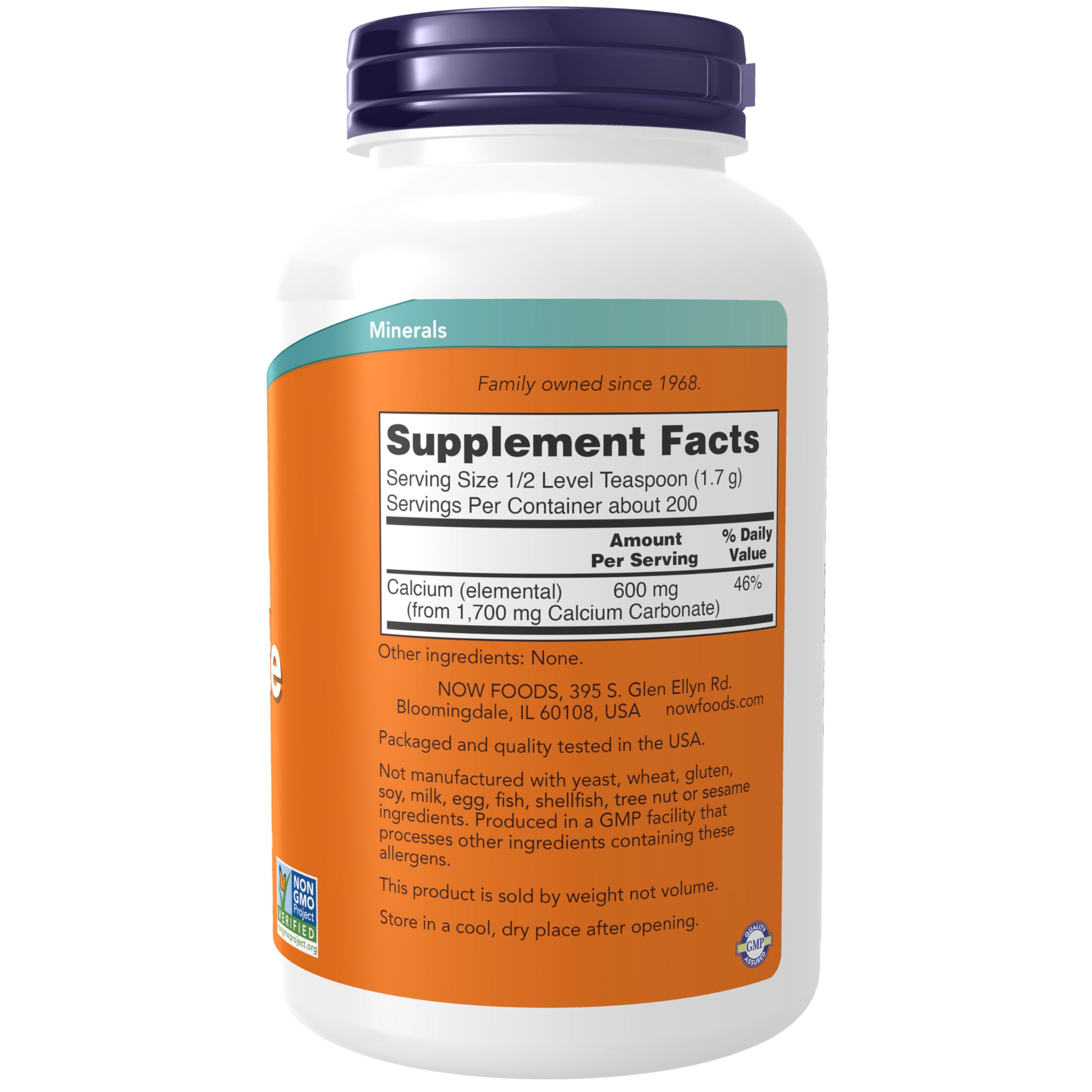 NOW Foods Calcium Carbonate Poudre-Osseuse, idéale pour un apport calcium quotidien dans les boissons.