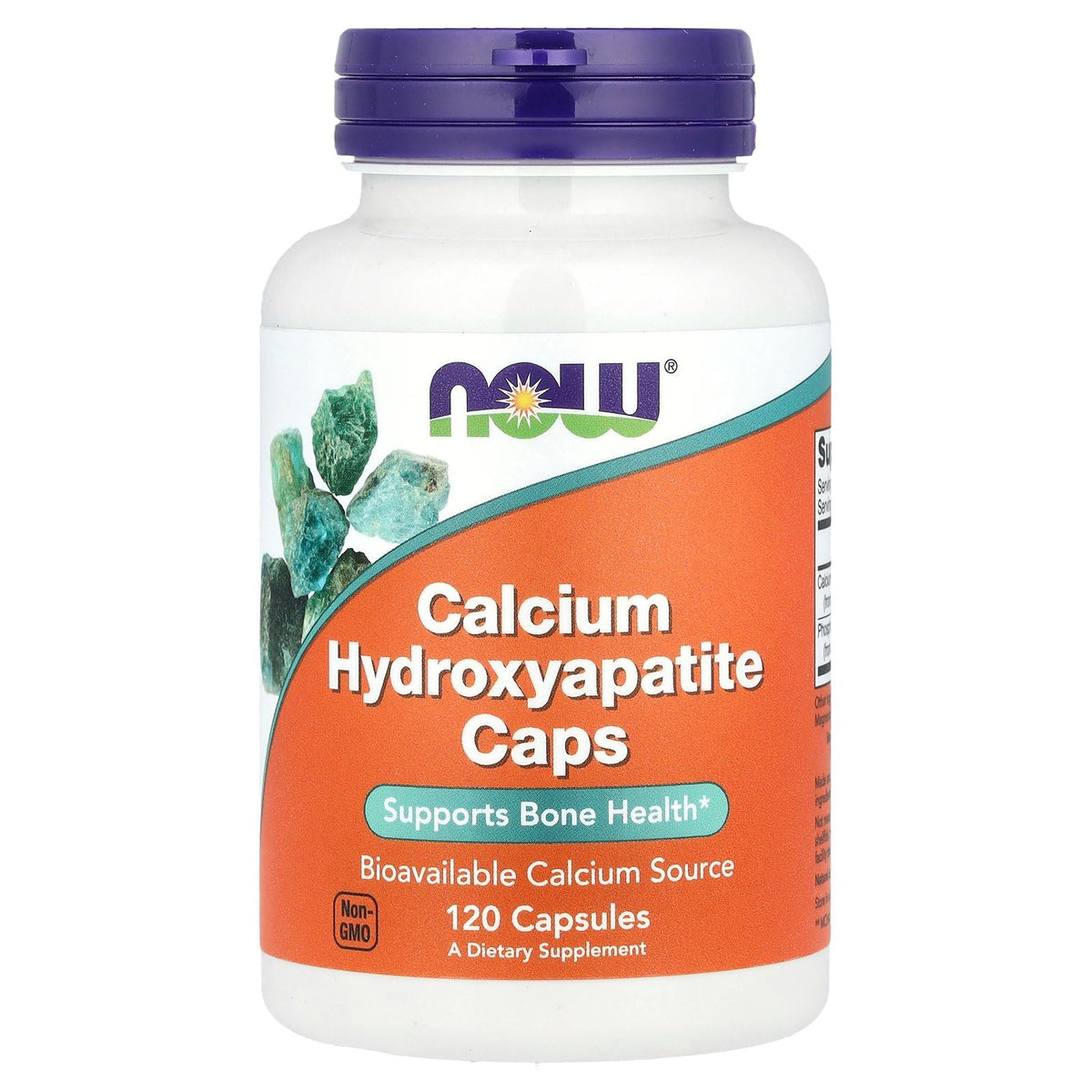 NOW Foods Calcium Hydroxyapatite capsules, boîte 120, source calcique naturelle et collagène.