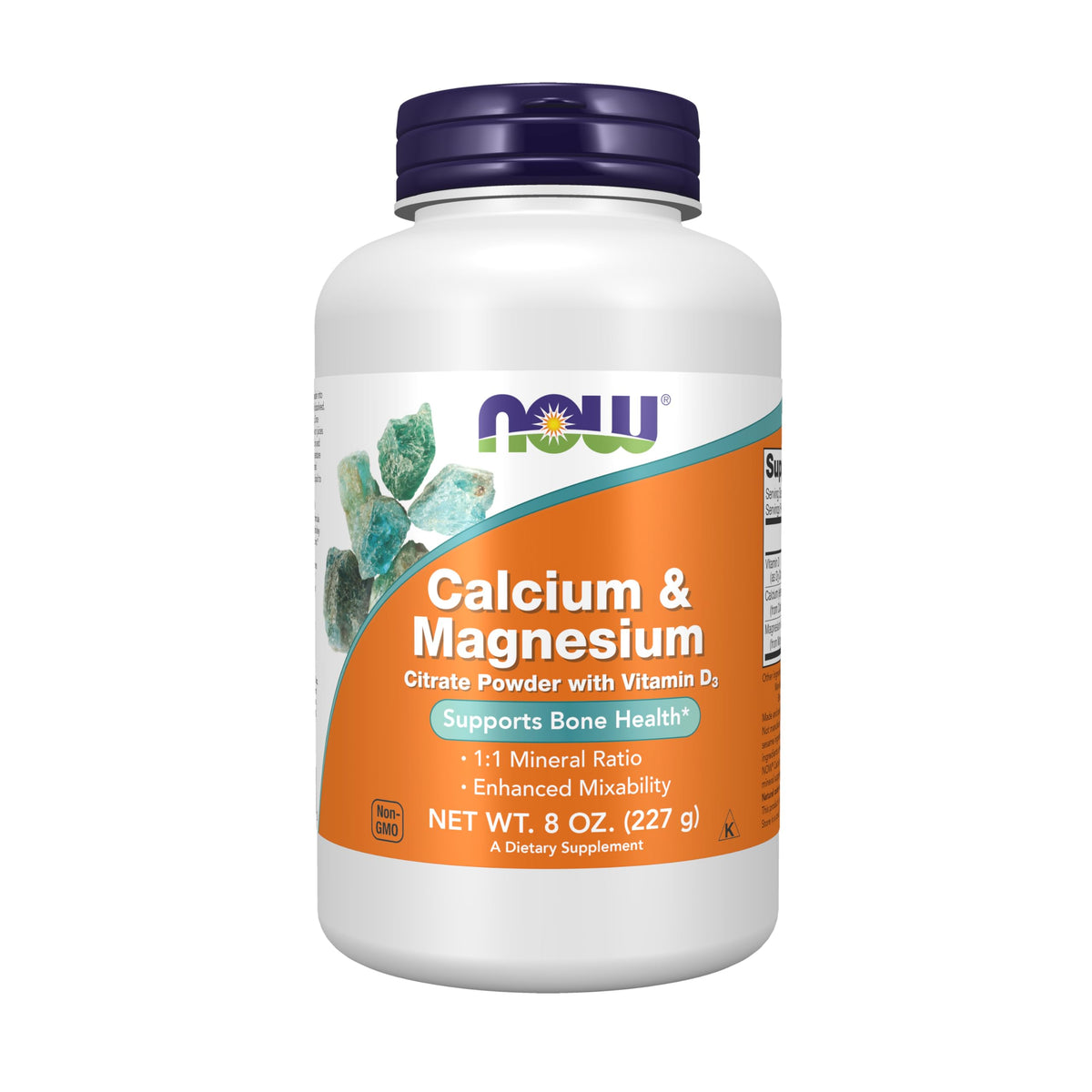 NOW Foods calcium et magnésium citrate en bouteille, poudre prêt à mélanger pour le soutien osseux potentiel.