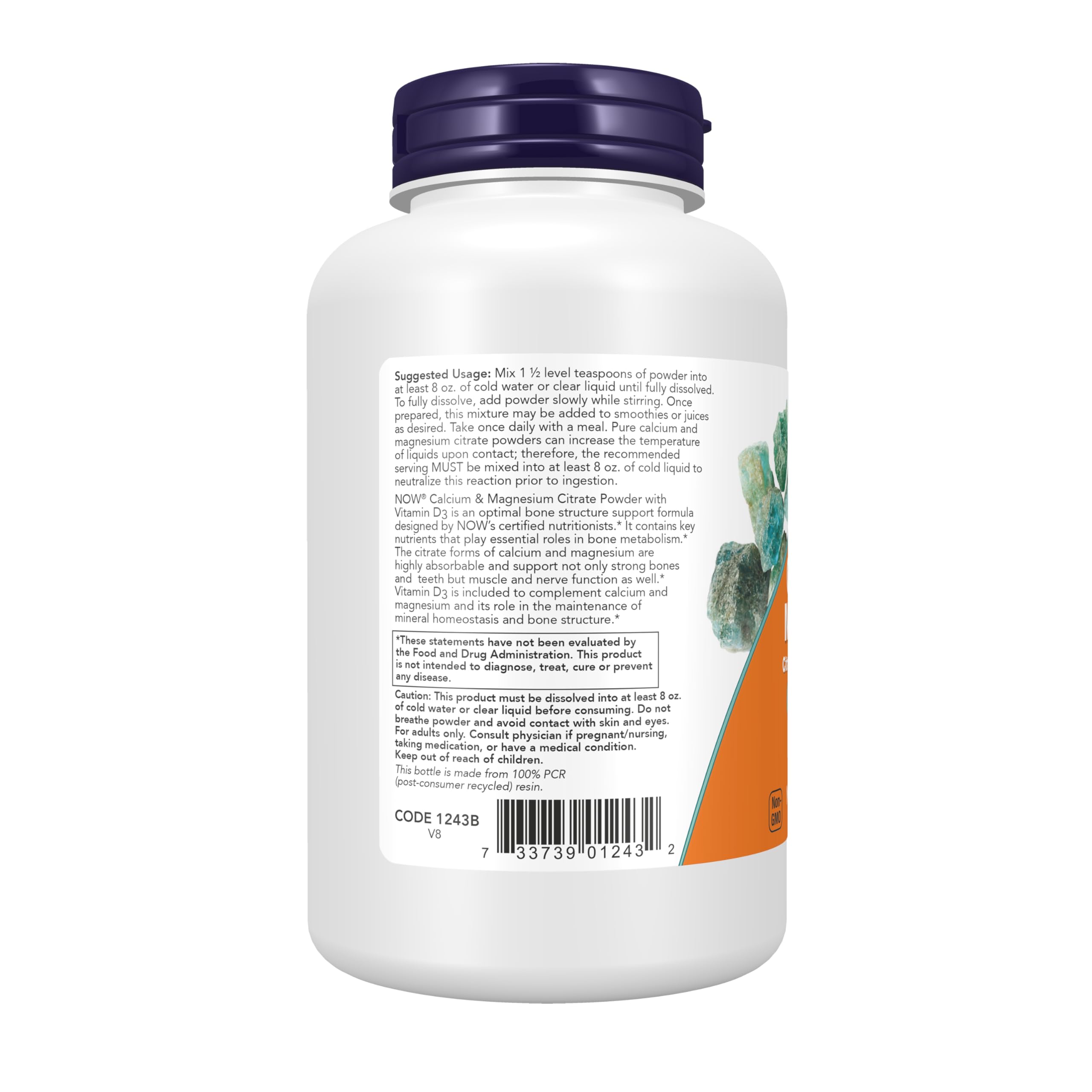 Texture fine de la poudre calcium magnésium citrate facilitant l’incorporation dans les boissons.