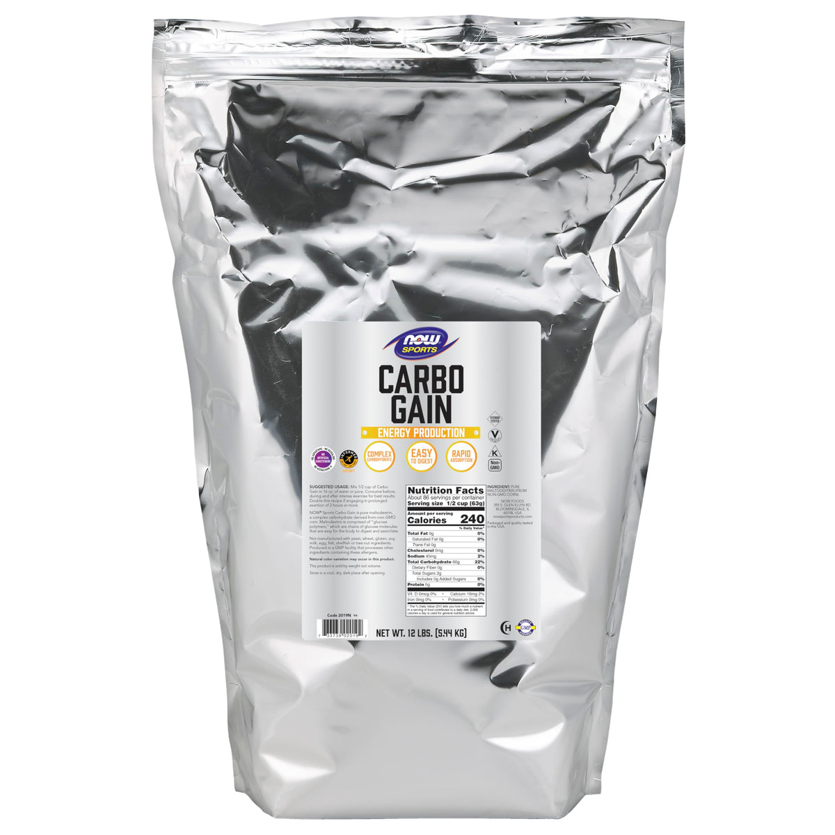 NOW Foods Carbo Gain — emballage visible, énergie rapide pour l'entraînement.